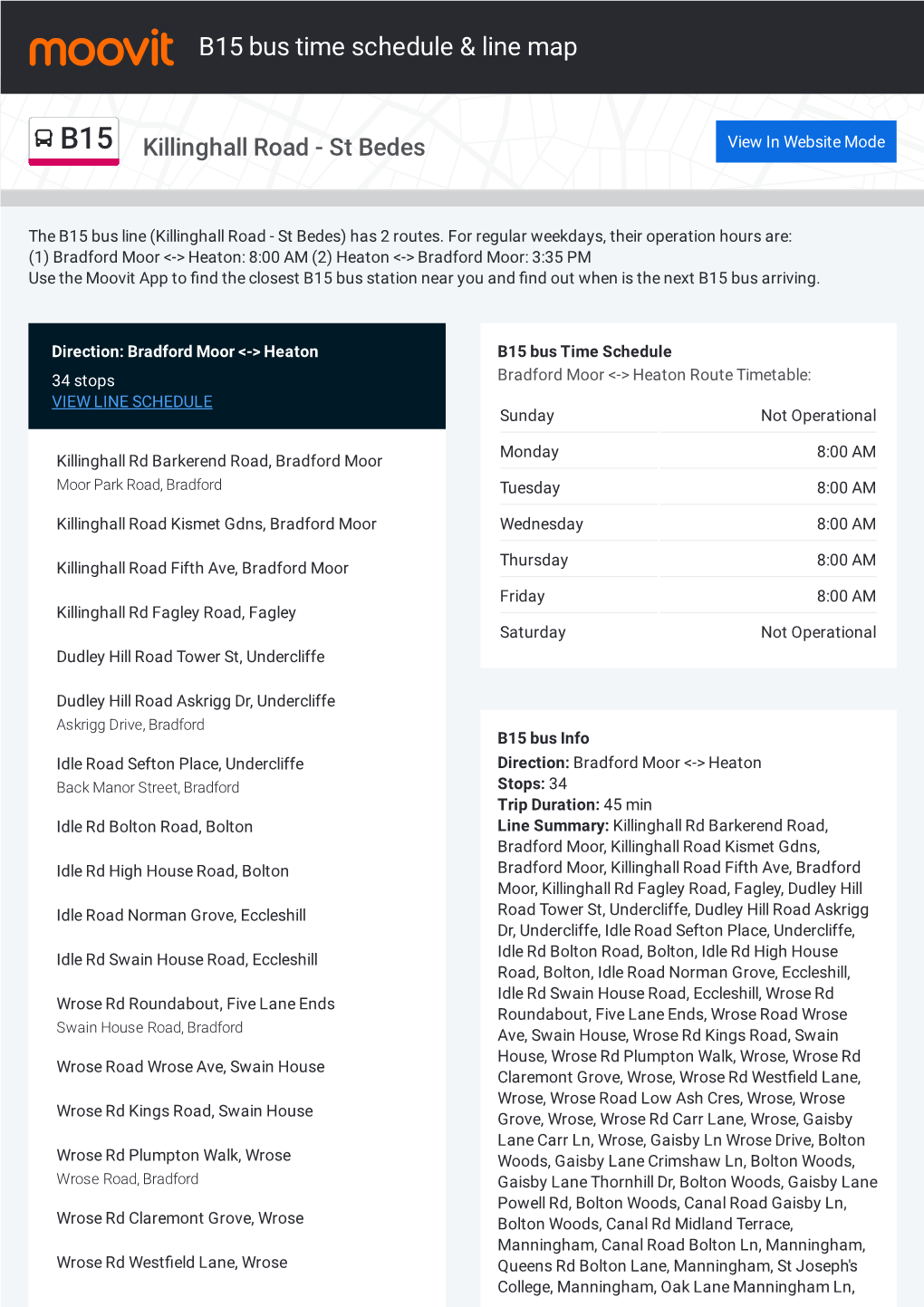 B15 Bus Time Schedule & Line Route