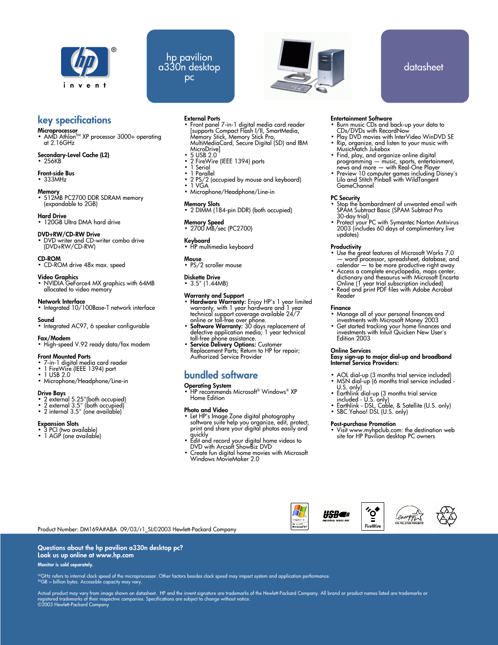 HP Pavilion Data Sheet