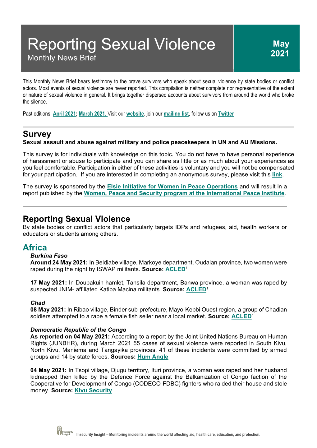 Reporting Sexual Violence May 2021 Monthly News Brief