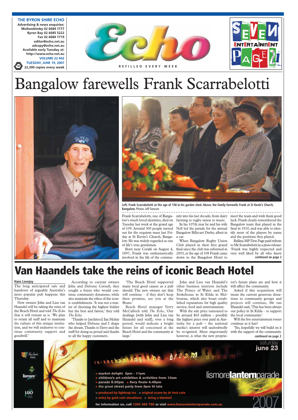 Bangalow Farewells Frank Scarrabelotti