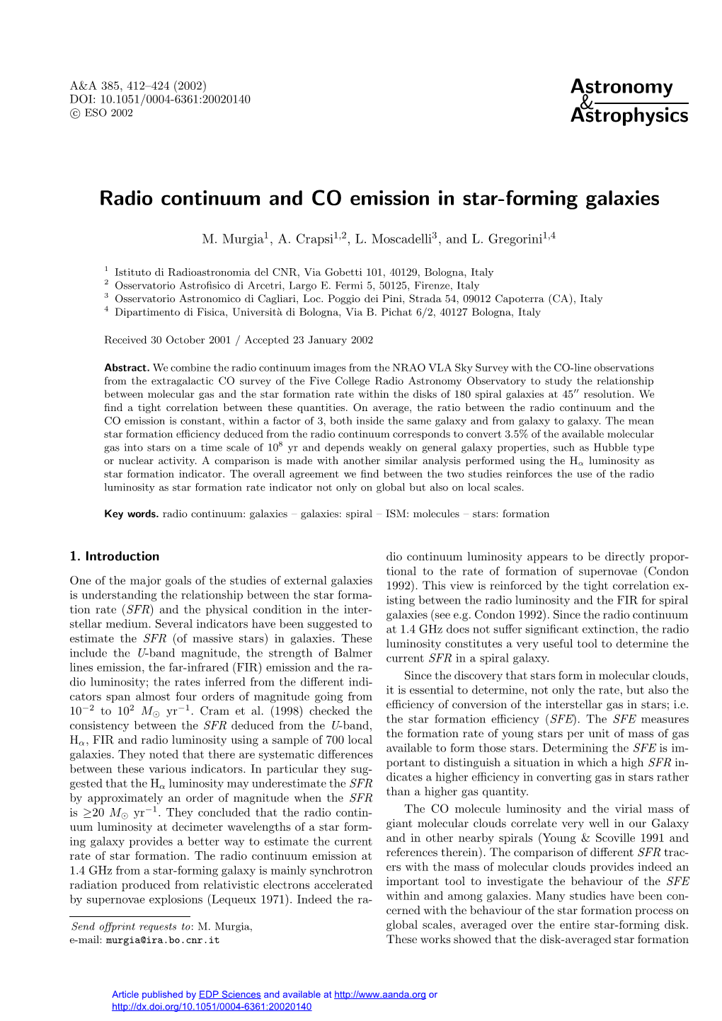 Radio Continuum and CO Emission in Star-Forming Galaxies