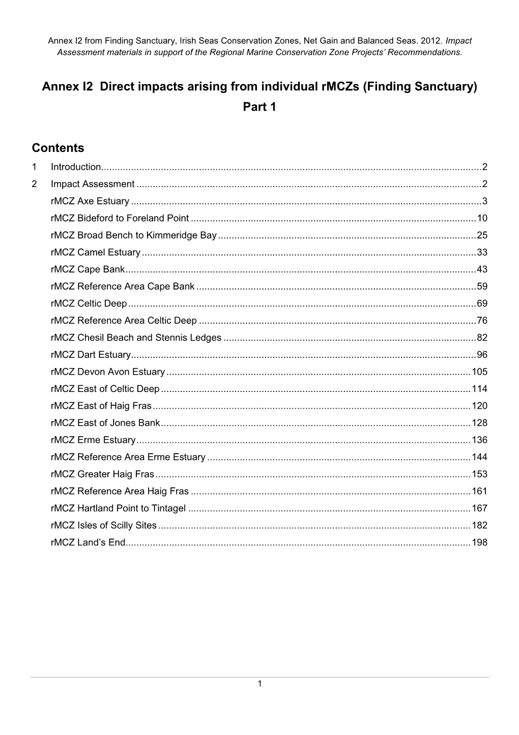 Annex I2 Direct Impacts Arising from Individual Rmczs (Finding Sanctuary) Part 1