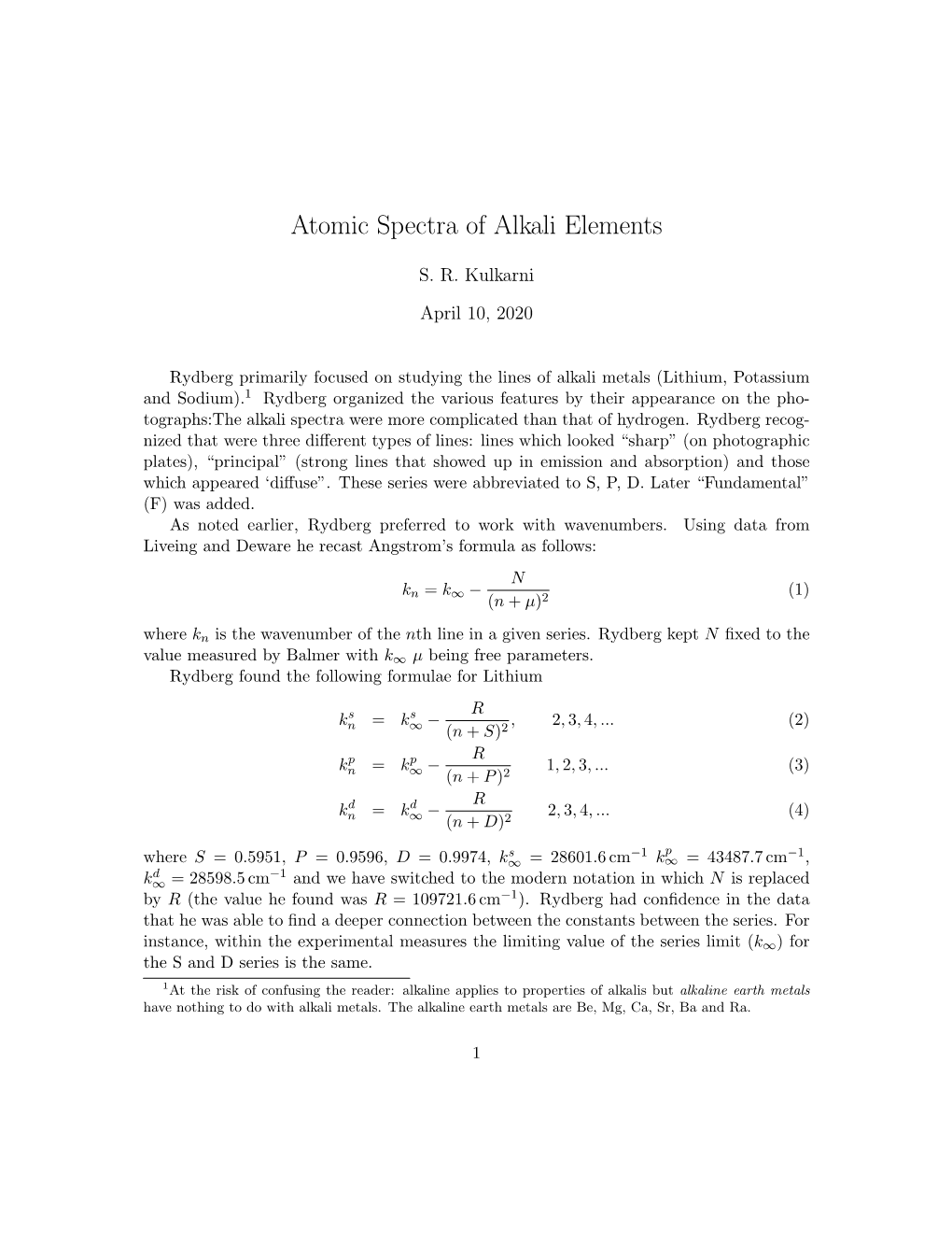 Atomic Spectra of Alkali Elements