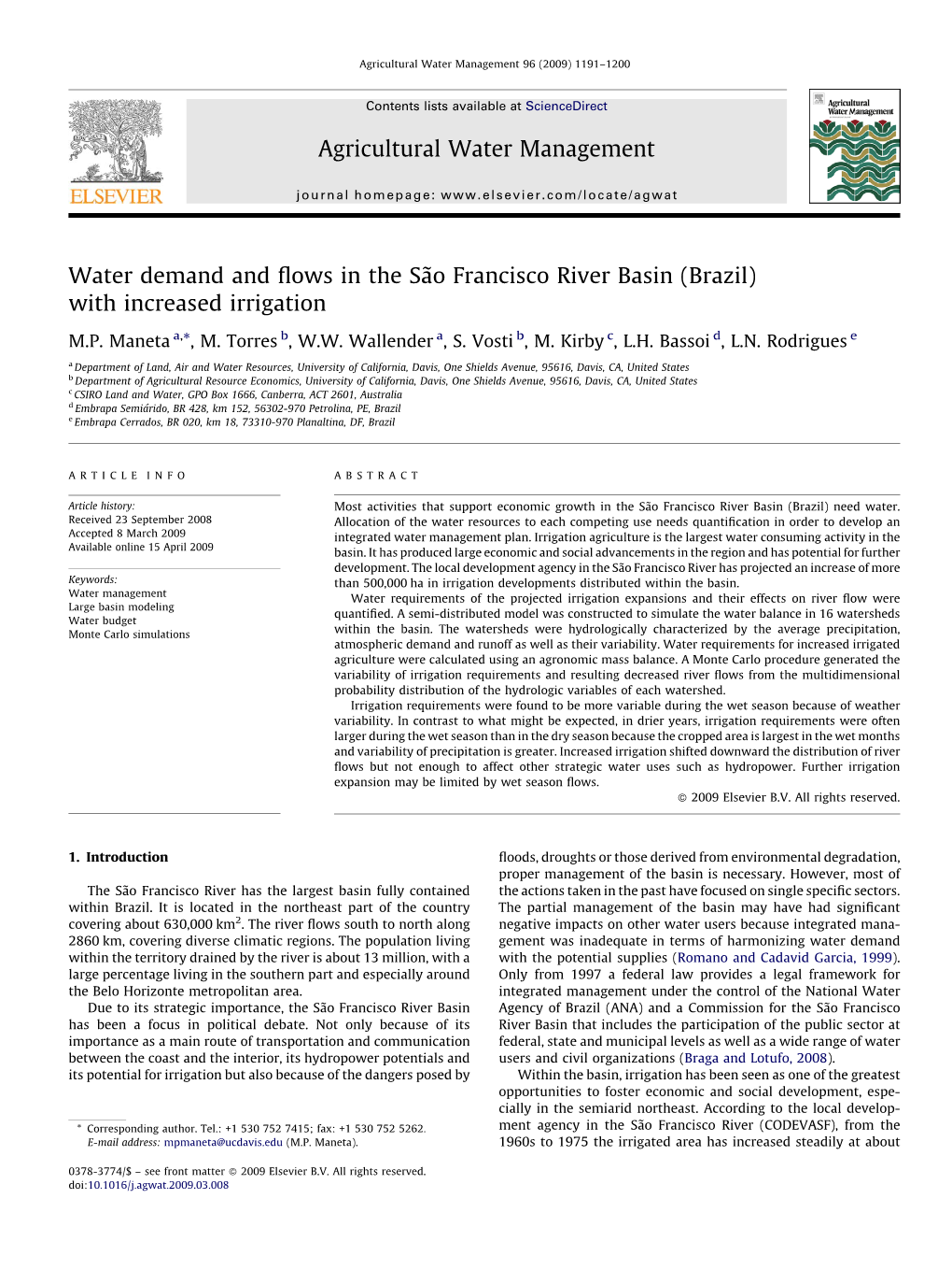 Water Demand and Flows in the São Francisco River Basin (Brazil) with Increased Irrigation.Pdf