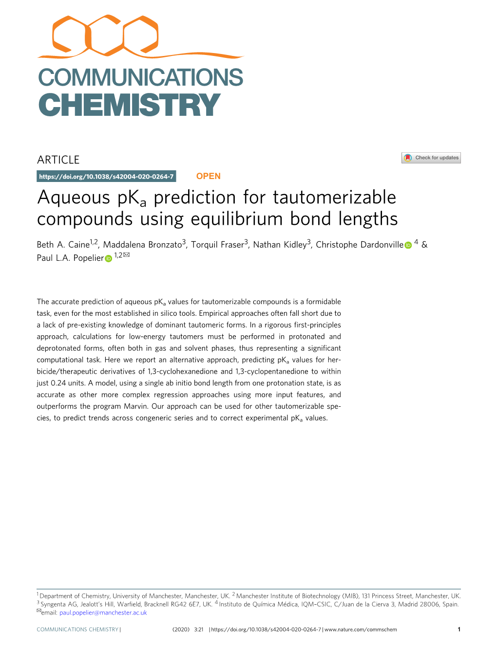 Aqueous Pka Prediction for Tautomerizable Compounds Using Equilibrium Bond Lengths