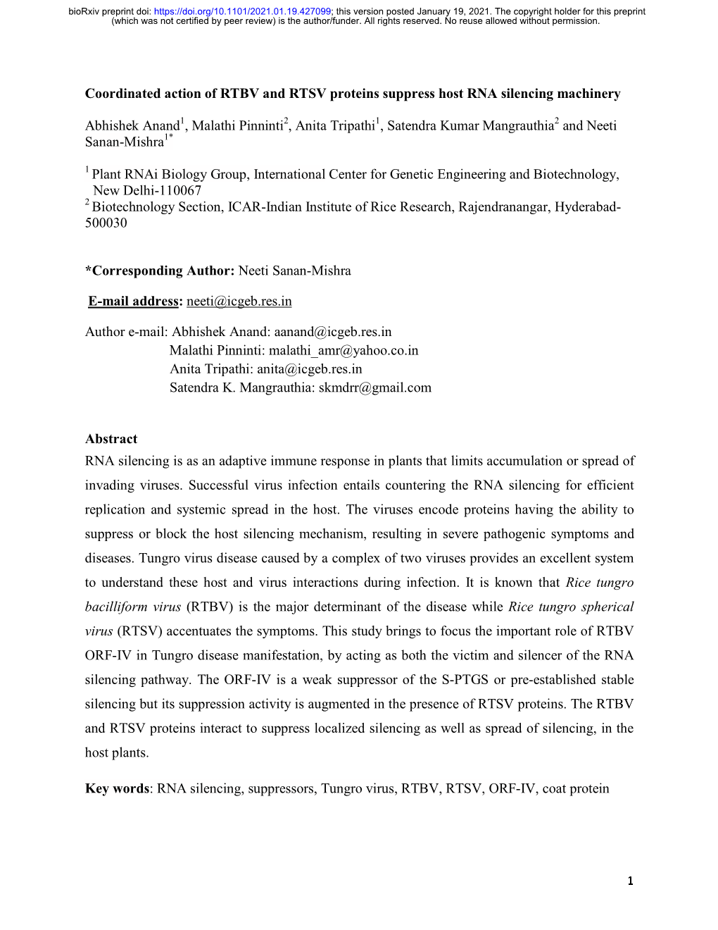 Coordinated Action of RTBV and RTSV Proteins Suppress Host RNA Silencing Machinery