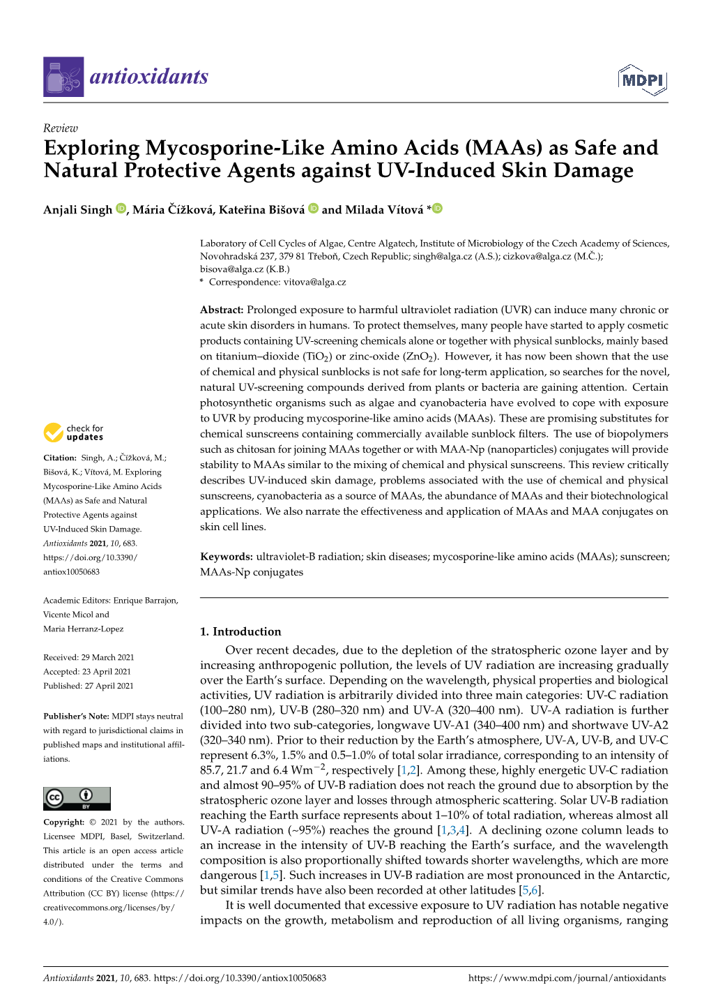 (Maas) As Safe and Natural Protective Agents Against UV-Induced Skin Damage