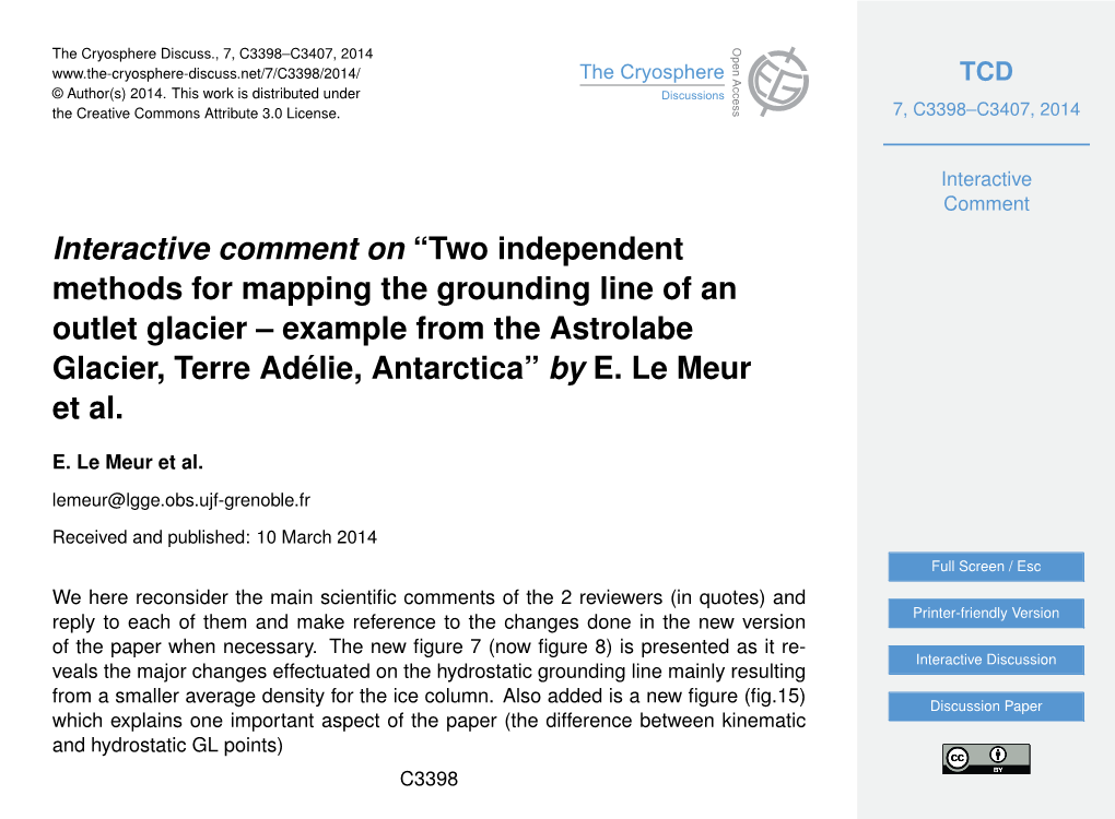 Two Independent Methods for Mapping the Grounding Line of an Outlet Glacier – Example from the Astrolabe Glacier, Terre Adélie, Antarctica” by E
