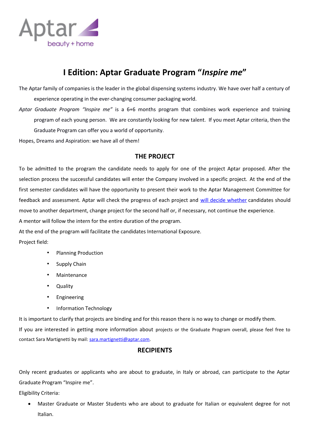 I Edition: Aptar Graduate Program Inspire Me