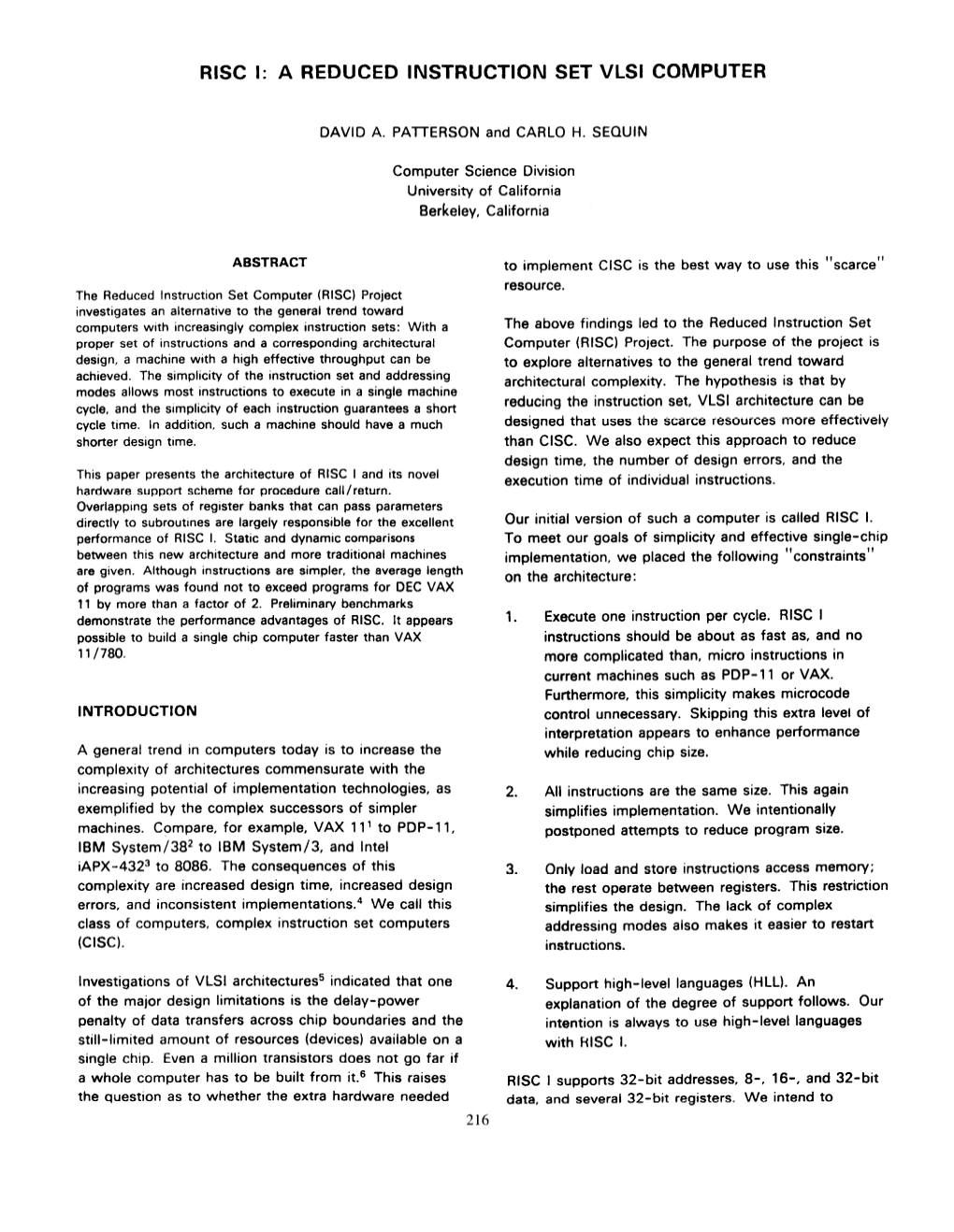 Risc I: a Reduced Instruction Set Vlsi Computer