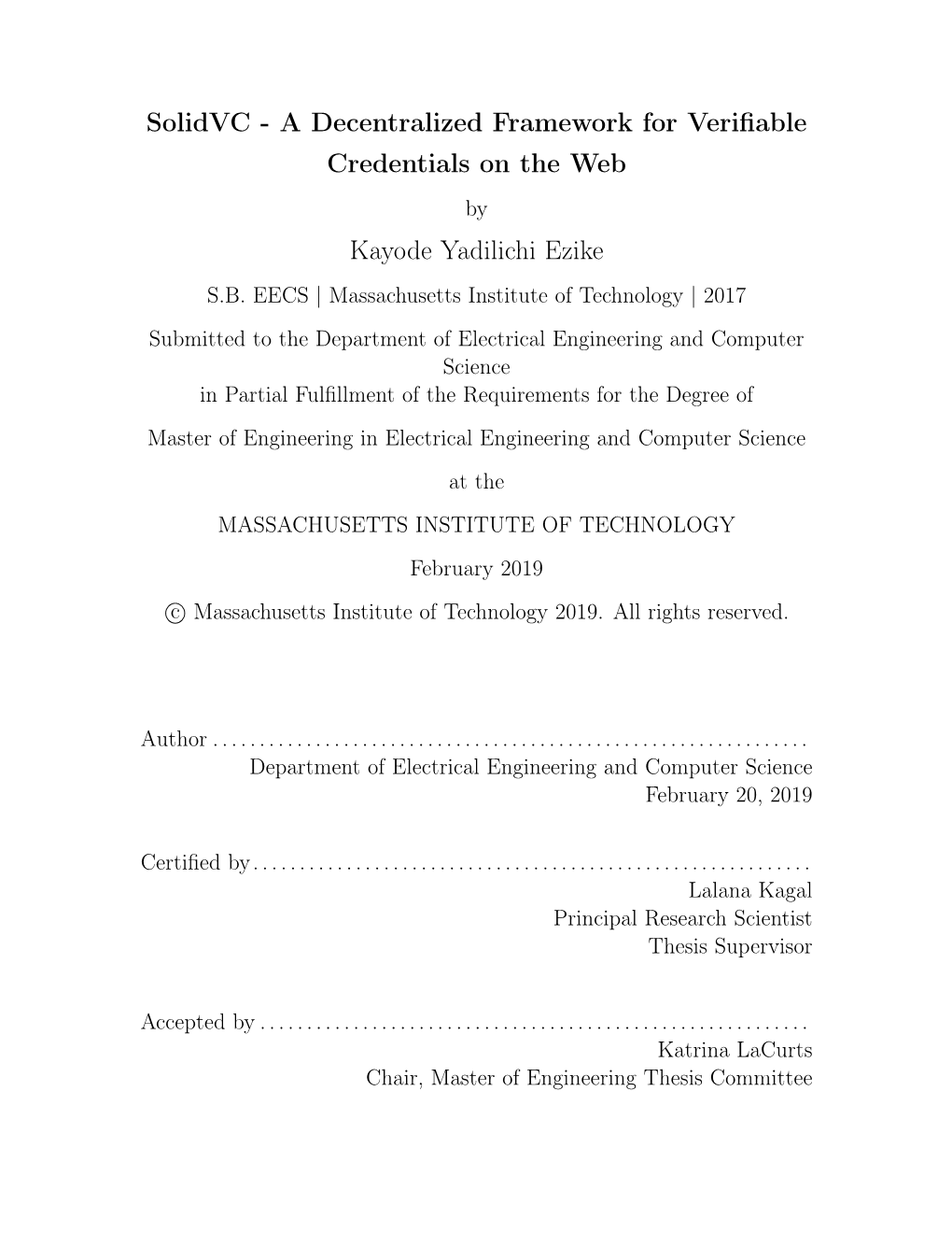 A Decentralized Framework for Verifiable Credentials on the Web by Kayode Yadilichi Ezike S.B