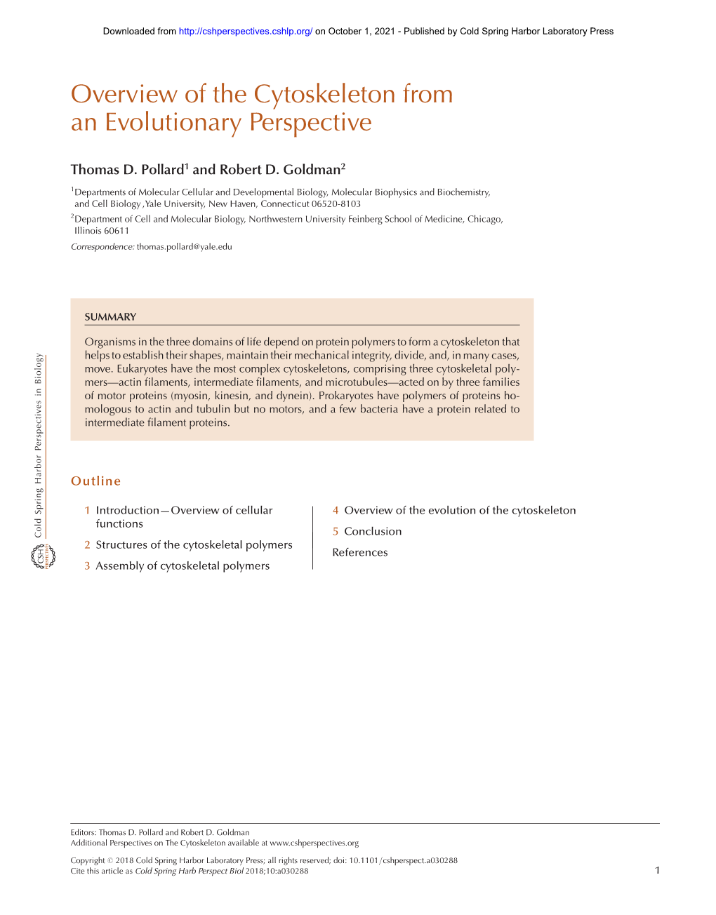 Overview of the Cytoskeleton from an Evolutionary Perspective