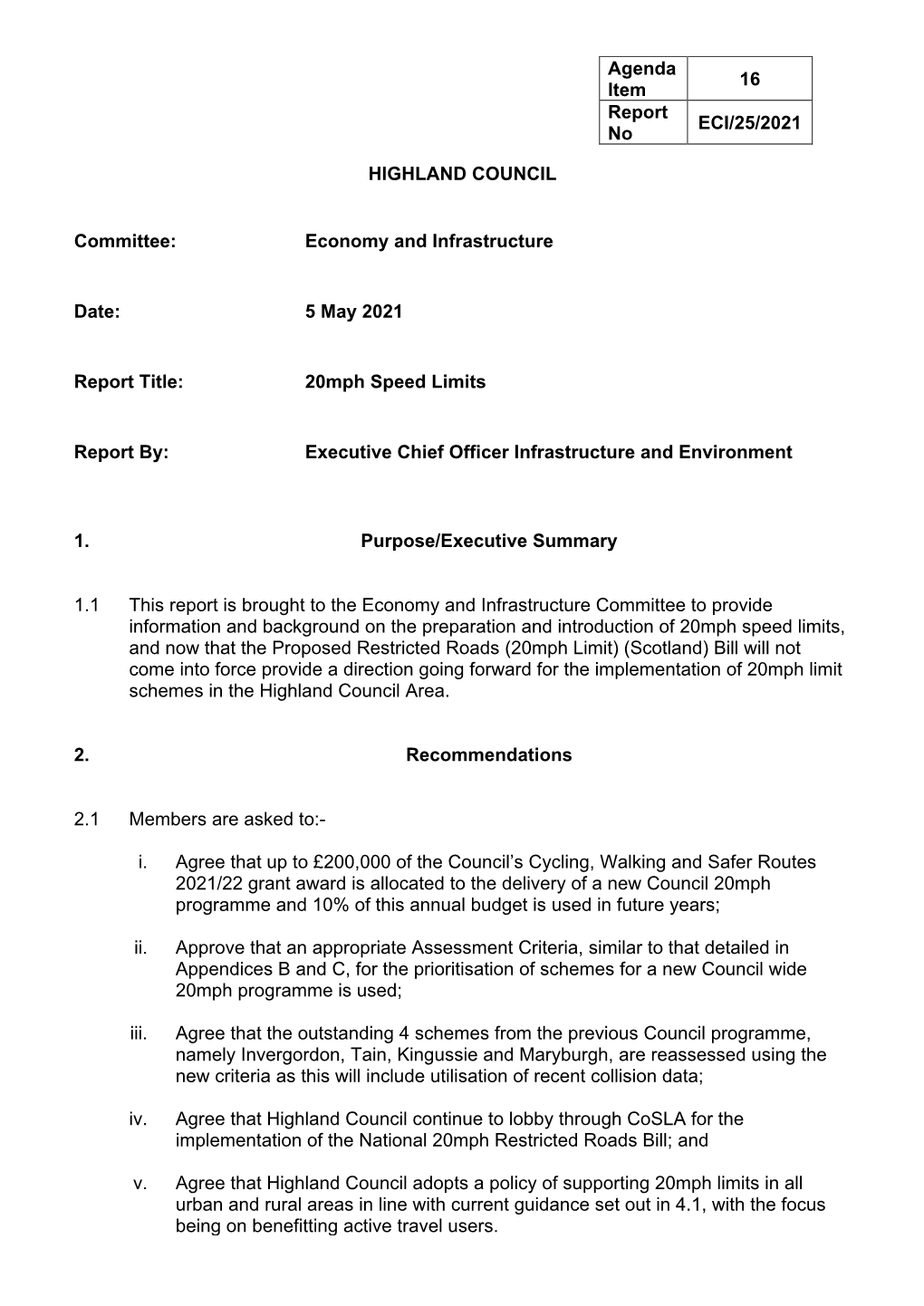 20Mph Speed Limits Report By