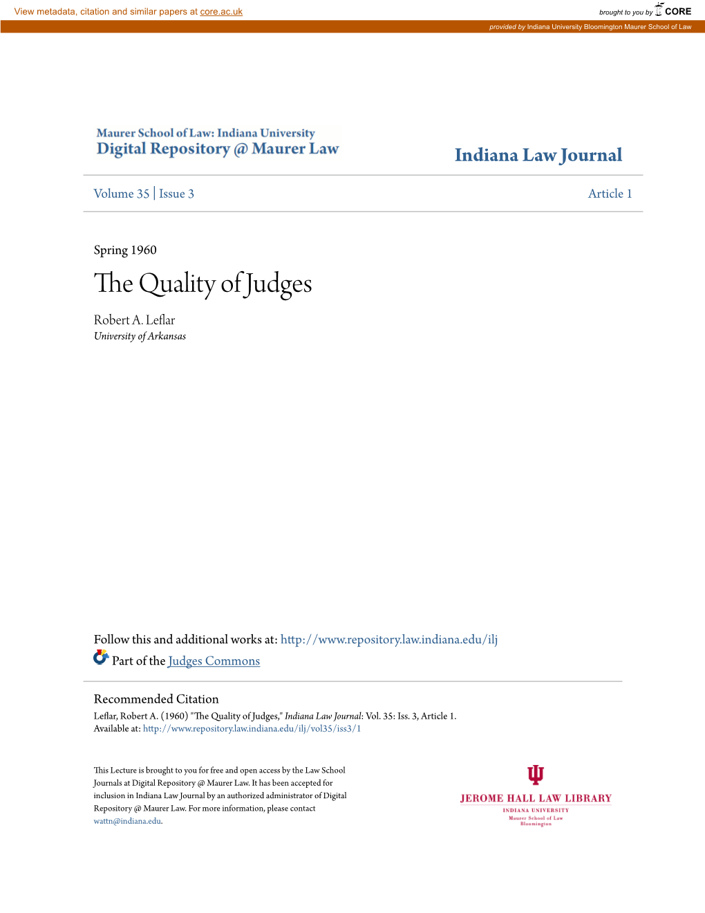 The Quality of Judges Robert A