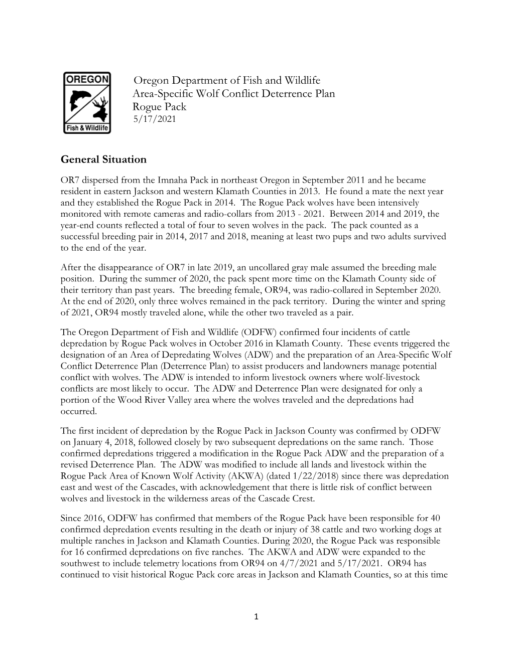 Conflict Deterrence Plan Rogue Pack 5/17/2021