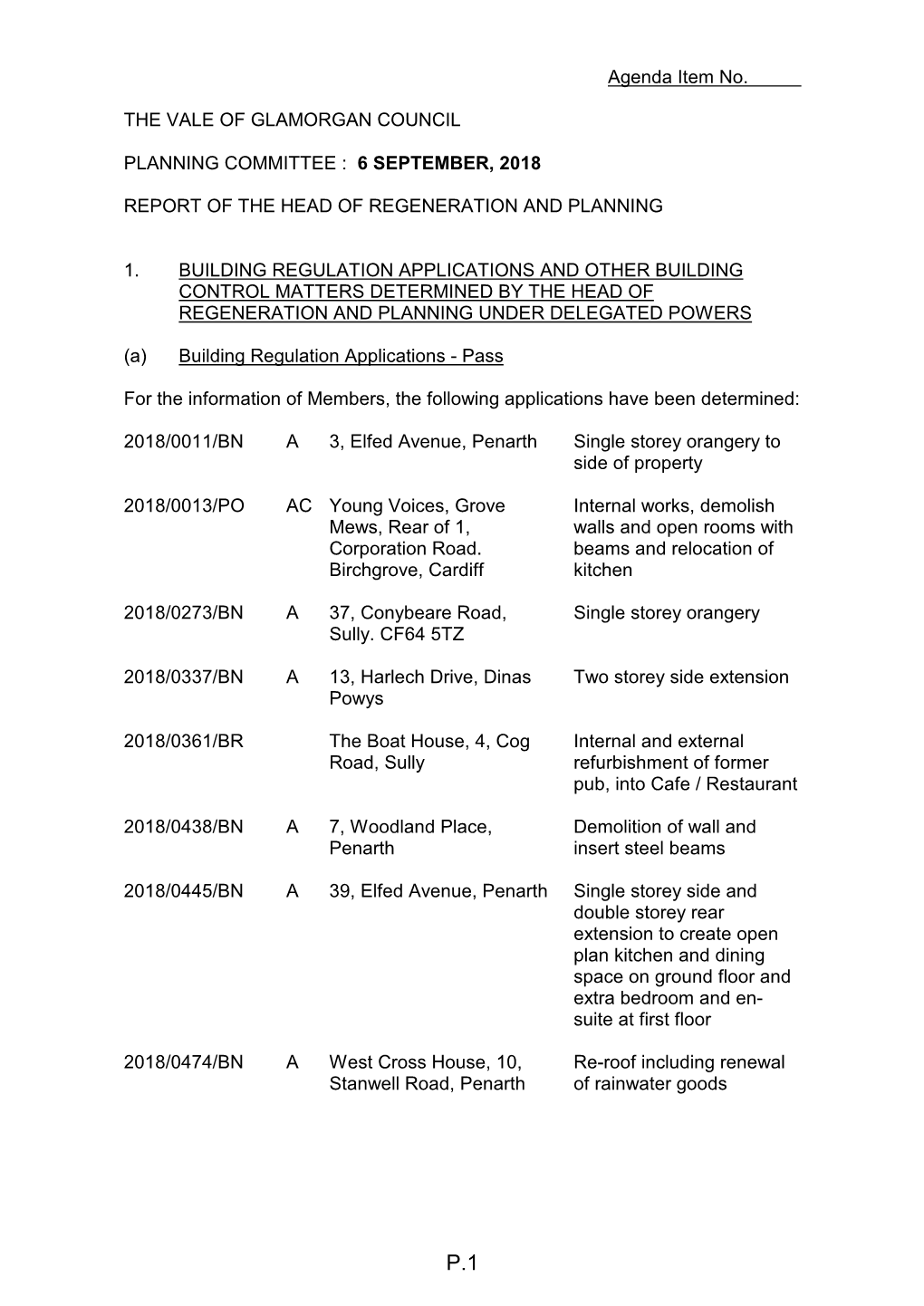 Planning Committee 06 September 2018