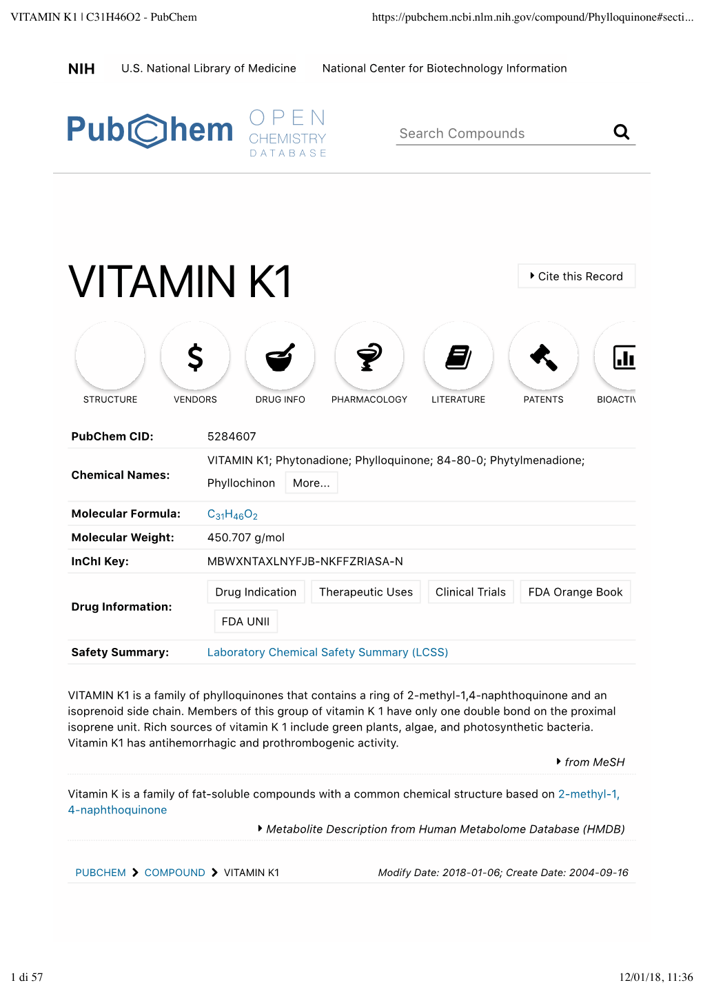 VITAMIN K1 | C31H46O2 - Pubchem