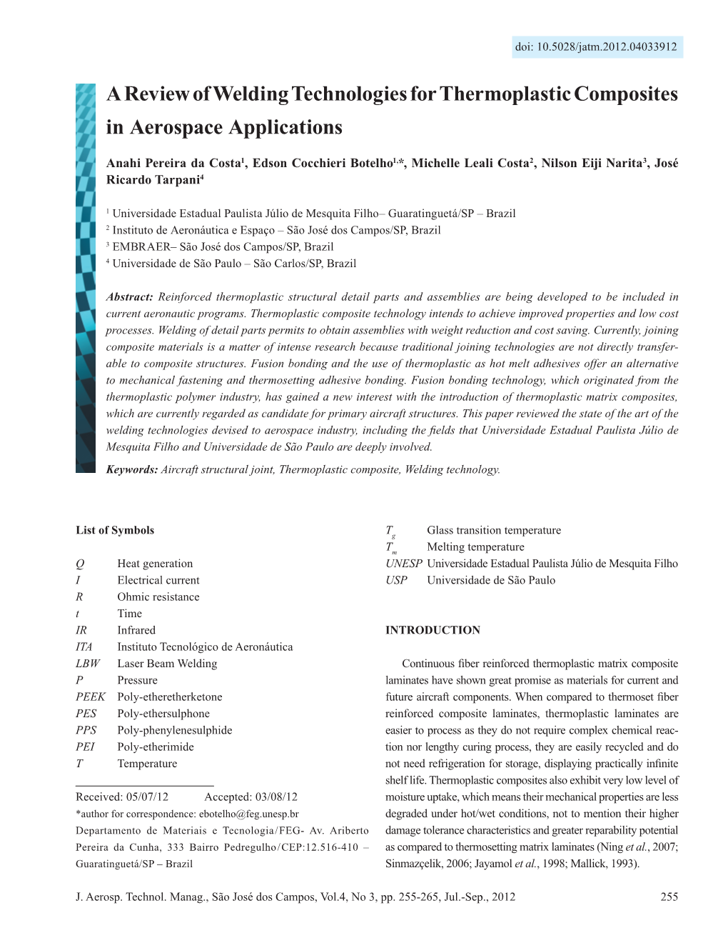 A Review of Welding Technologies for Thermoplastic Composites in Aerospace Applications
