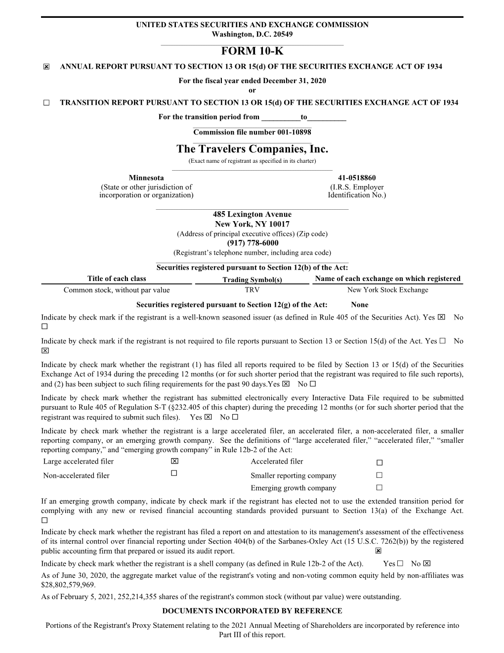 FORM 10-K the Travelers Companies, Inc