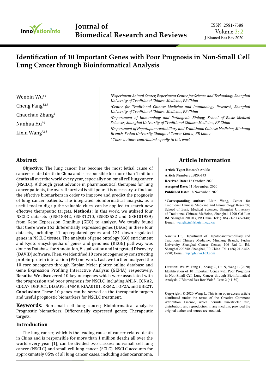 Identification of 10 Important Genes with Poor Prognosis in Non-Small Cell Lung Cancer Through Bioinformatical Analysis