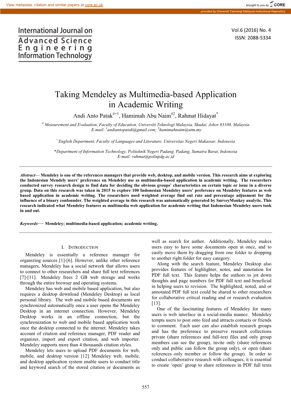 Taking Mendeley As Multimedia-Based Application in Academic Writing