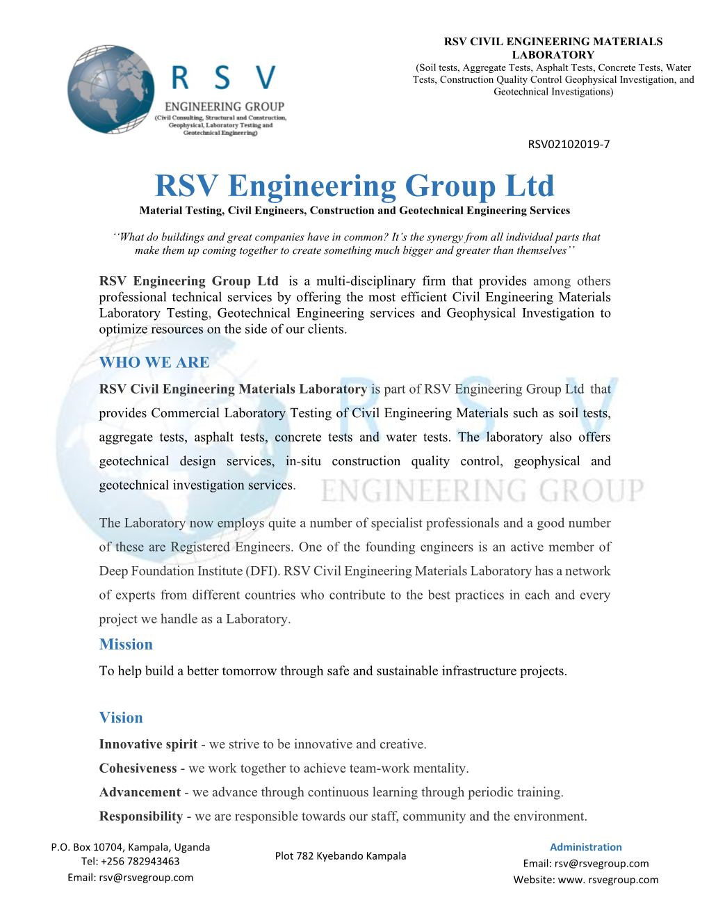 RSV Engineering Group Ltd Material Testing, Civil Engineers, Construction and Geotechnical Engineering Services