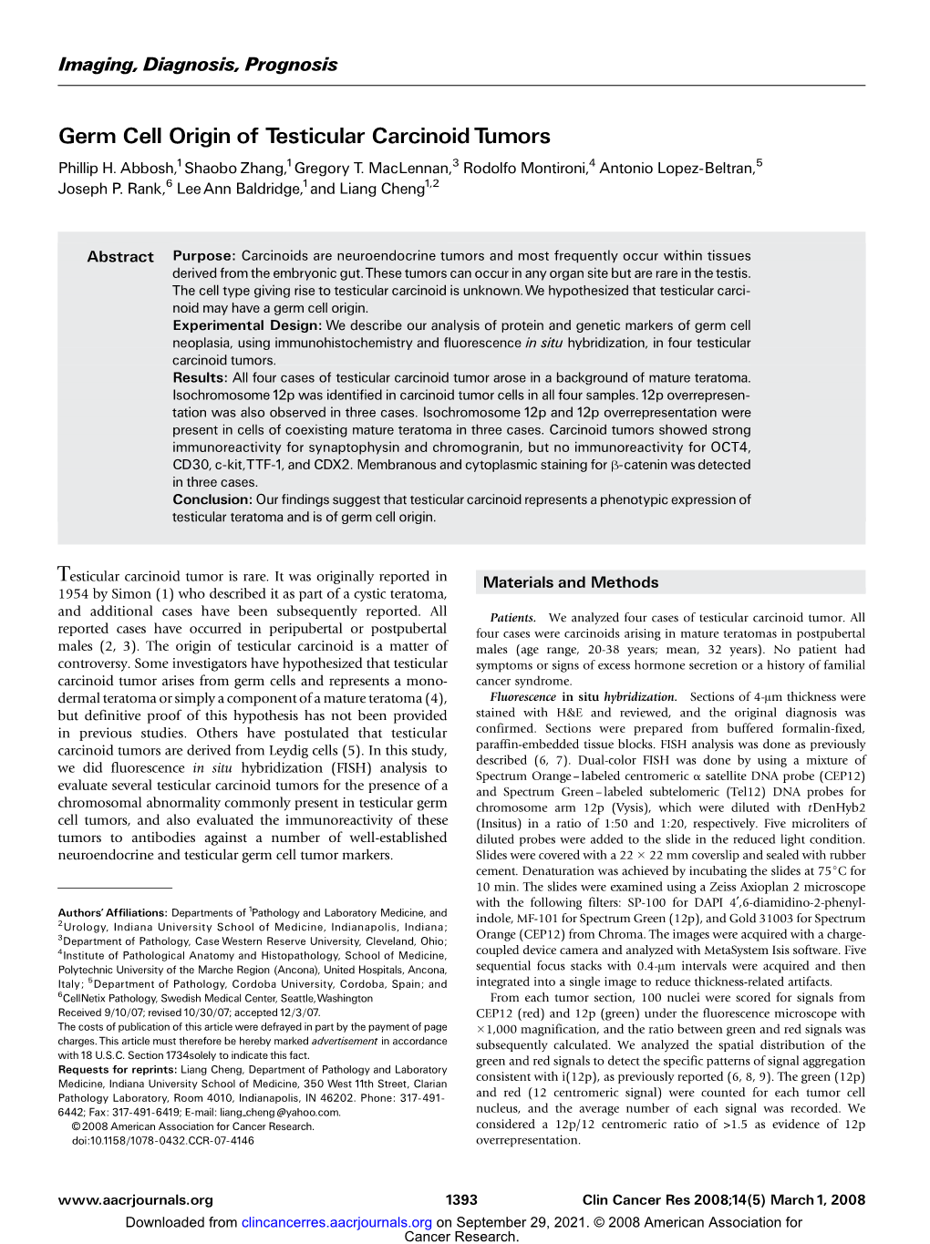 Germ Cell Origin of Testicular Carcinoid Tumors Phillip H