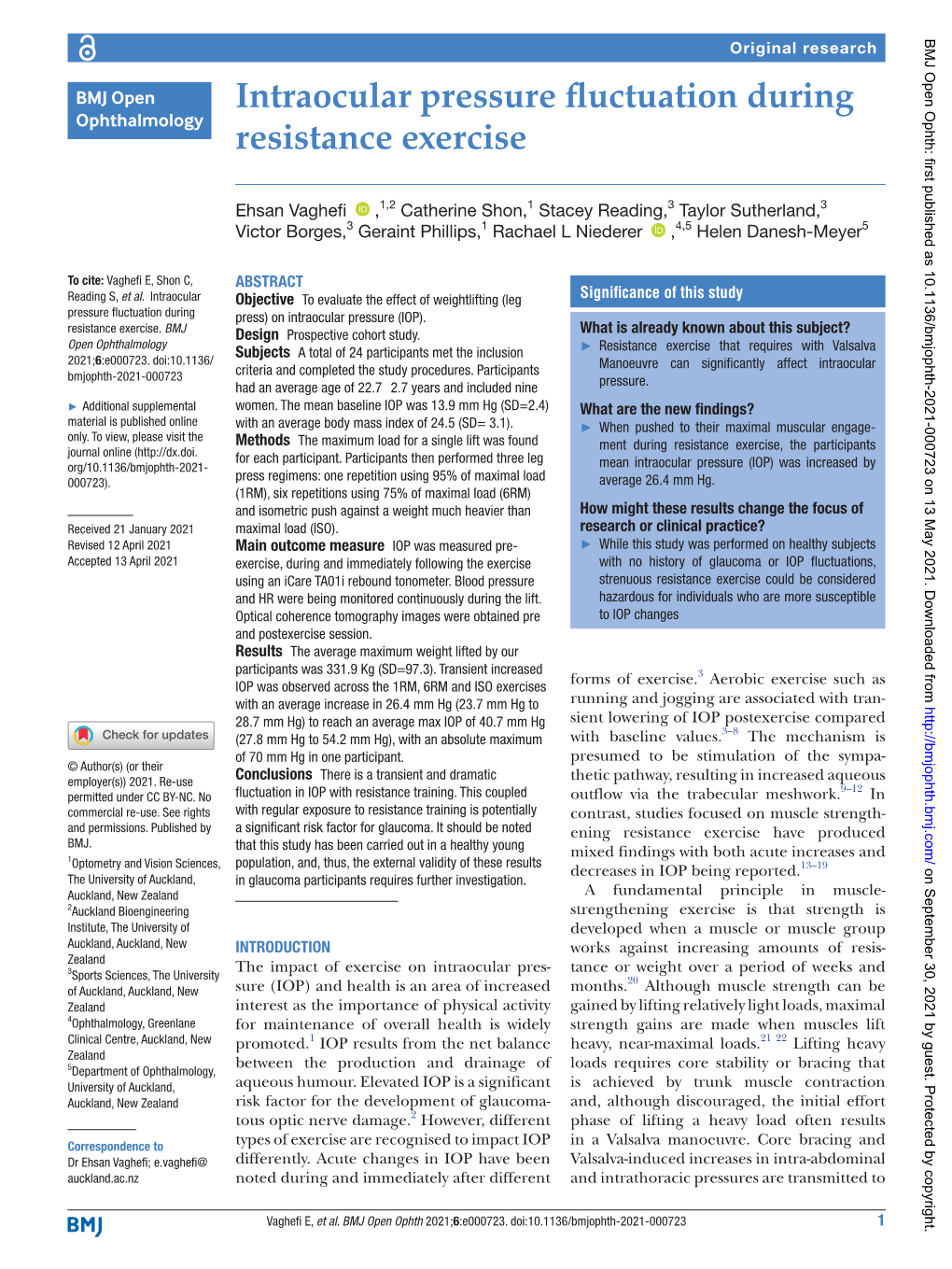 Intraocular Pressure Fluctuation During Resistance Exercise