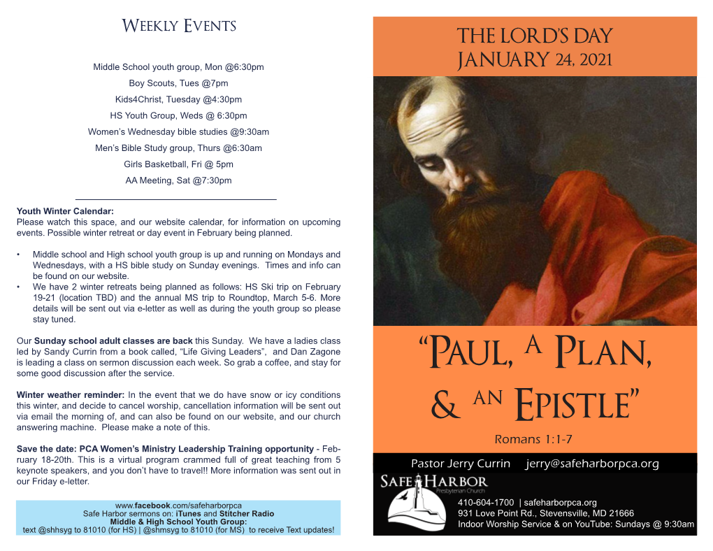 “Paul, a Plan, & an Epistle”