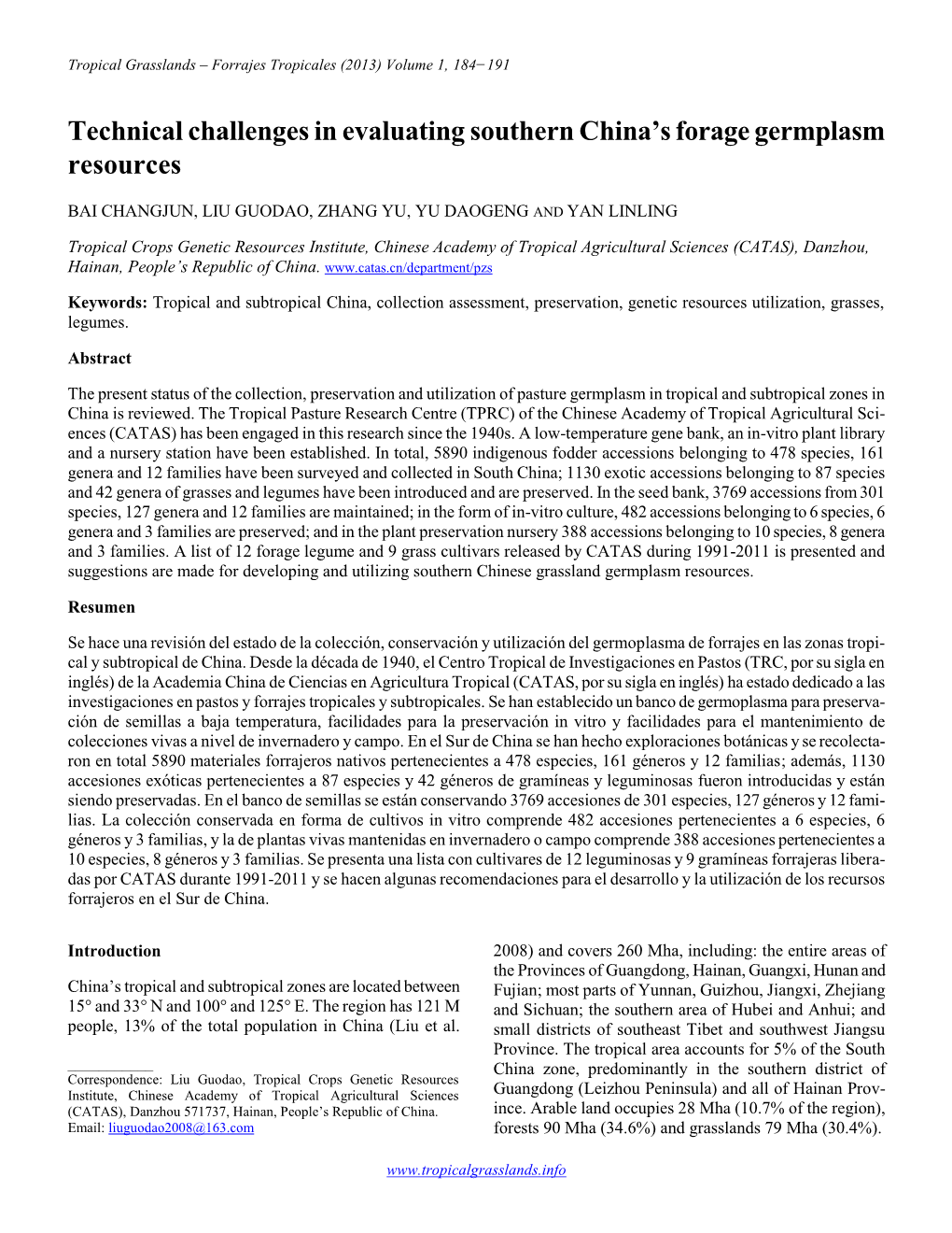 Technical Challenges in Evaluating Southern China's Forage Germplasm