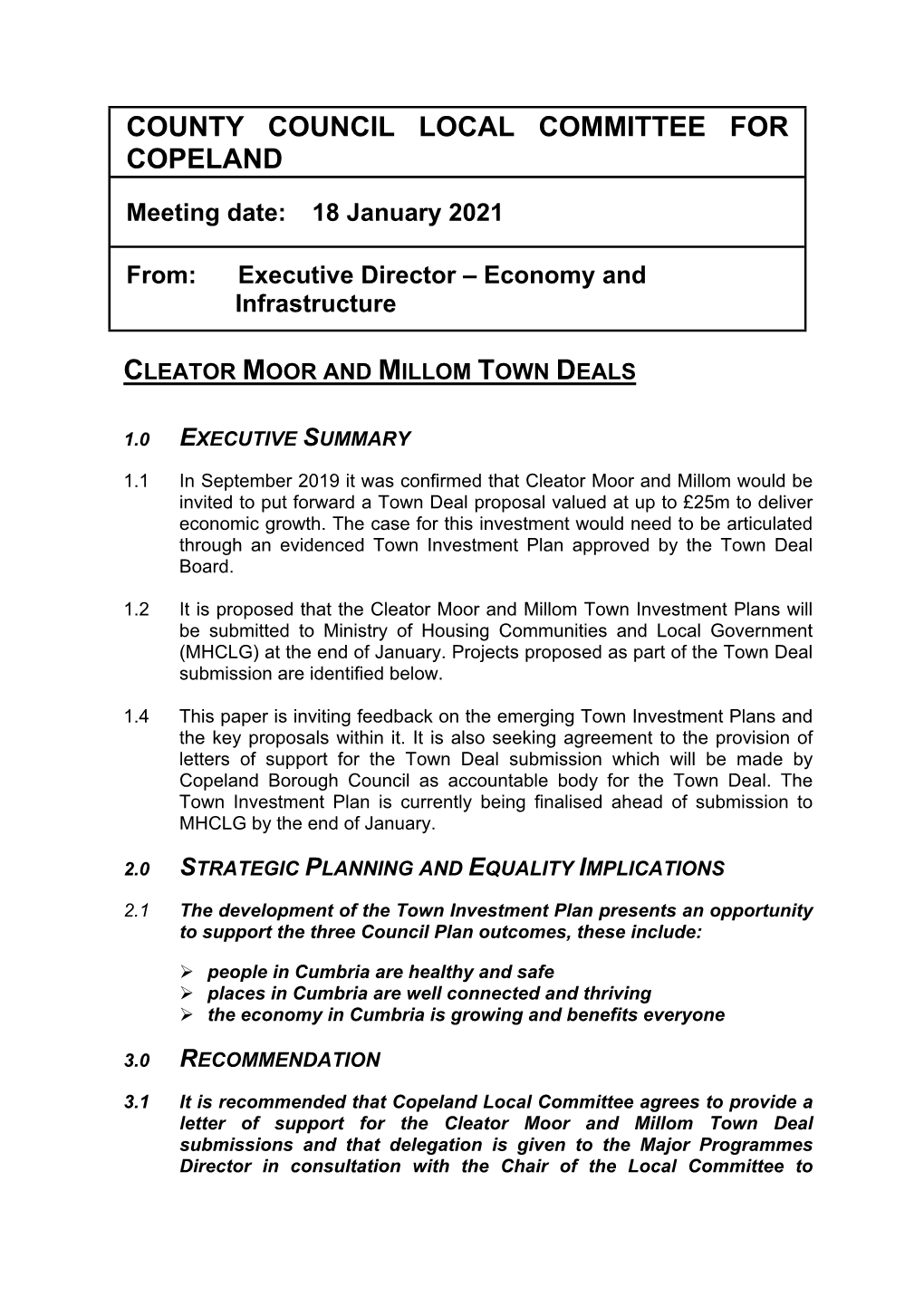 Cleator Moor and Millom Town Deals PDF 130 KB