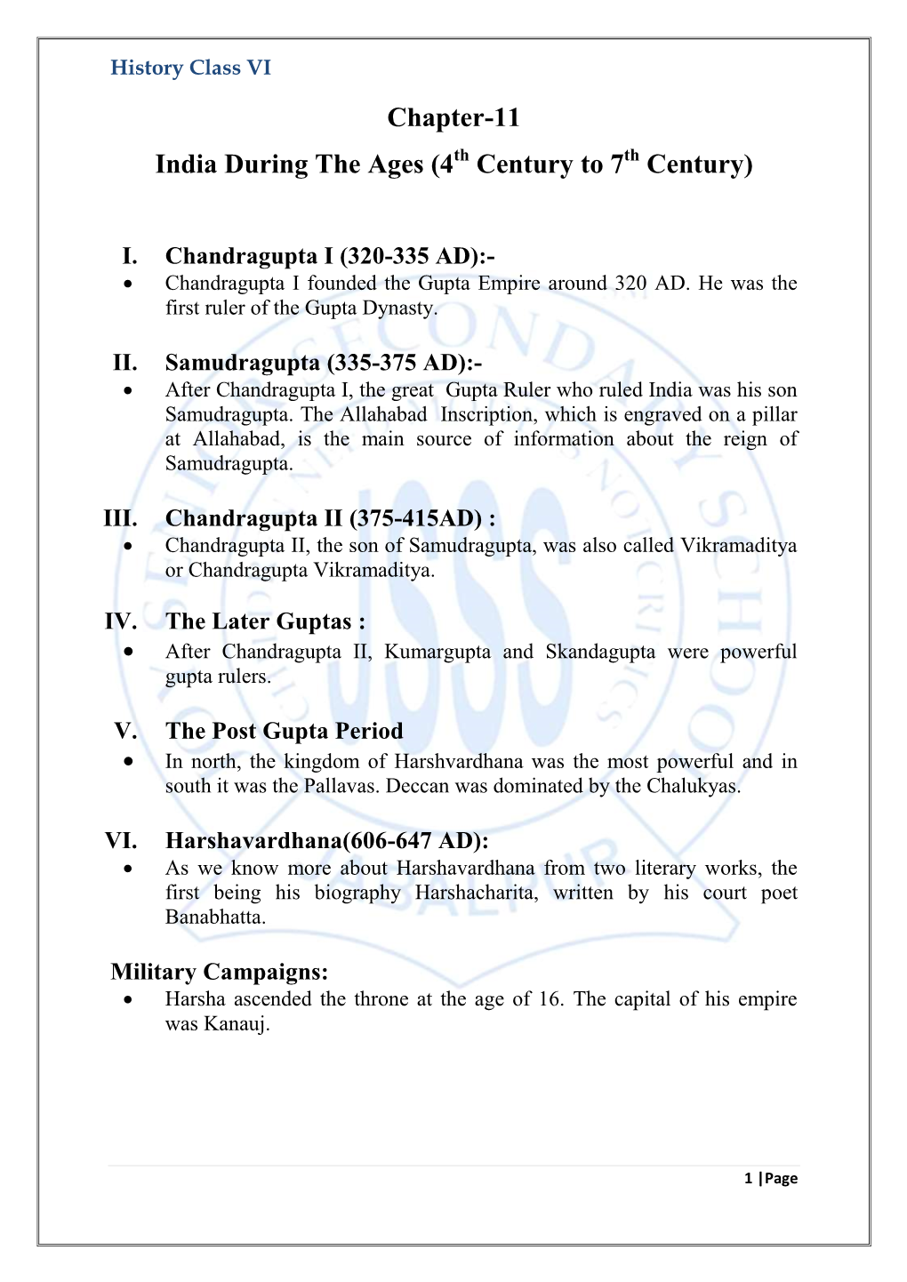 Chapter-11 India During the Ages (4Th Century to 7Th Century)