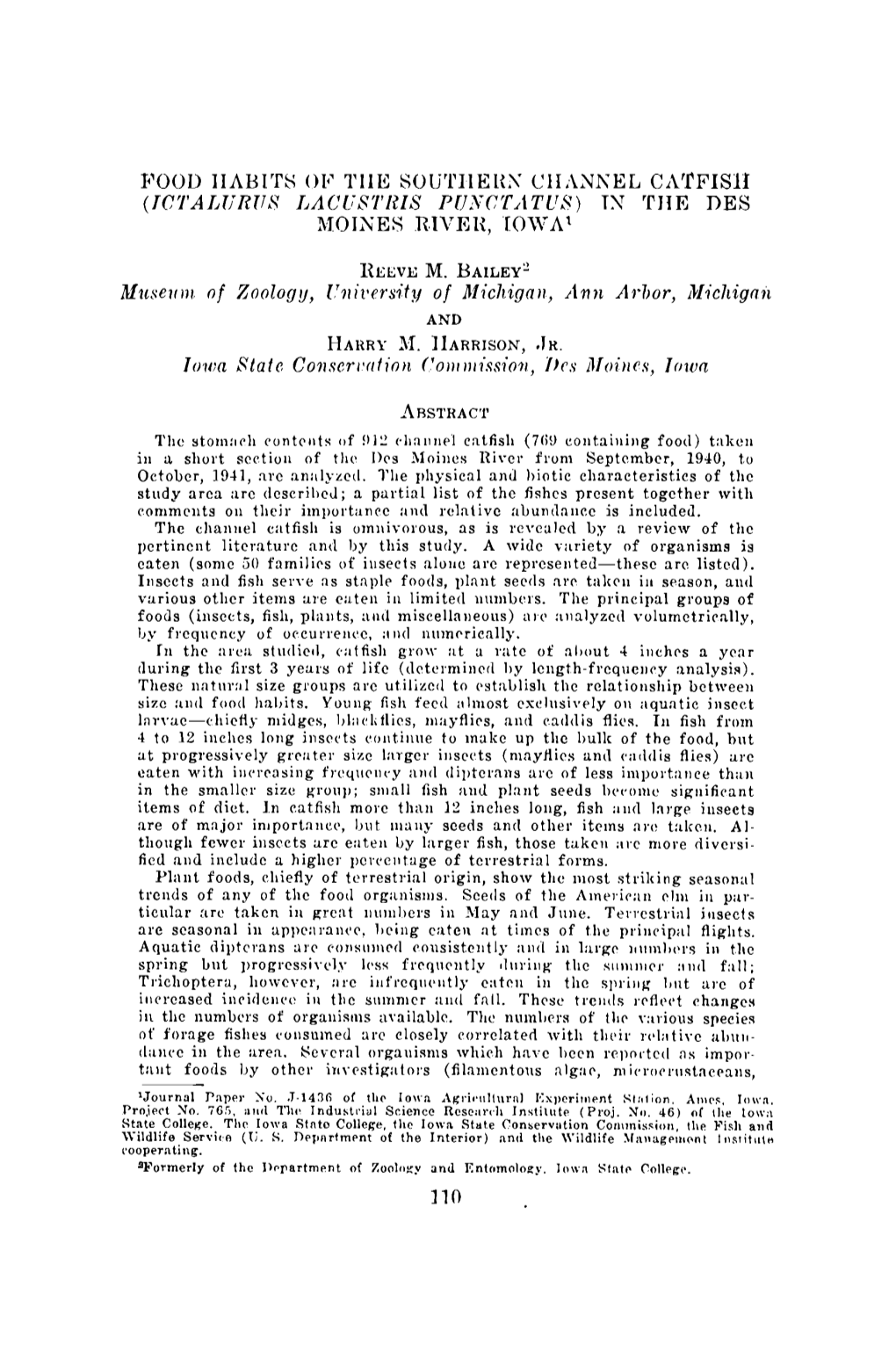 Food Habits of the Southern Channel Catfish (Ictalurus Lacustris Punctatus)