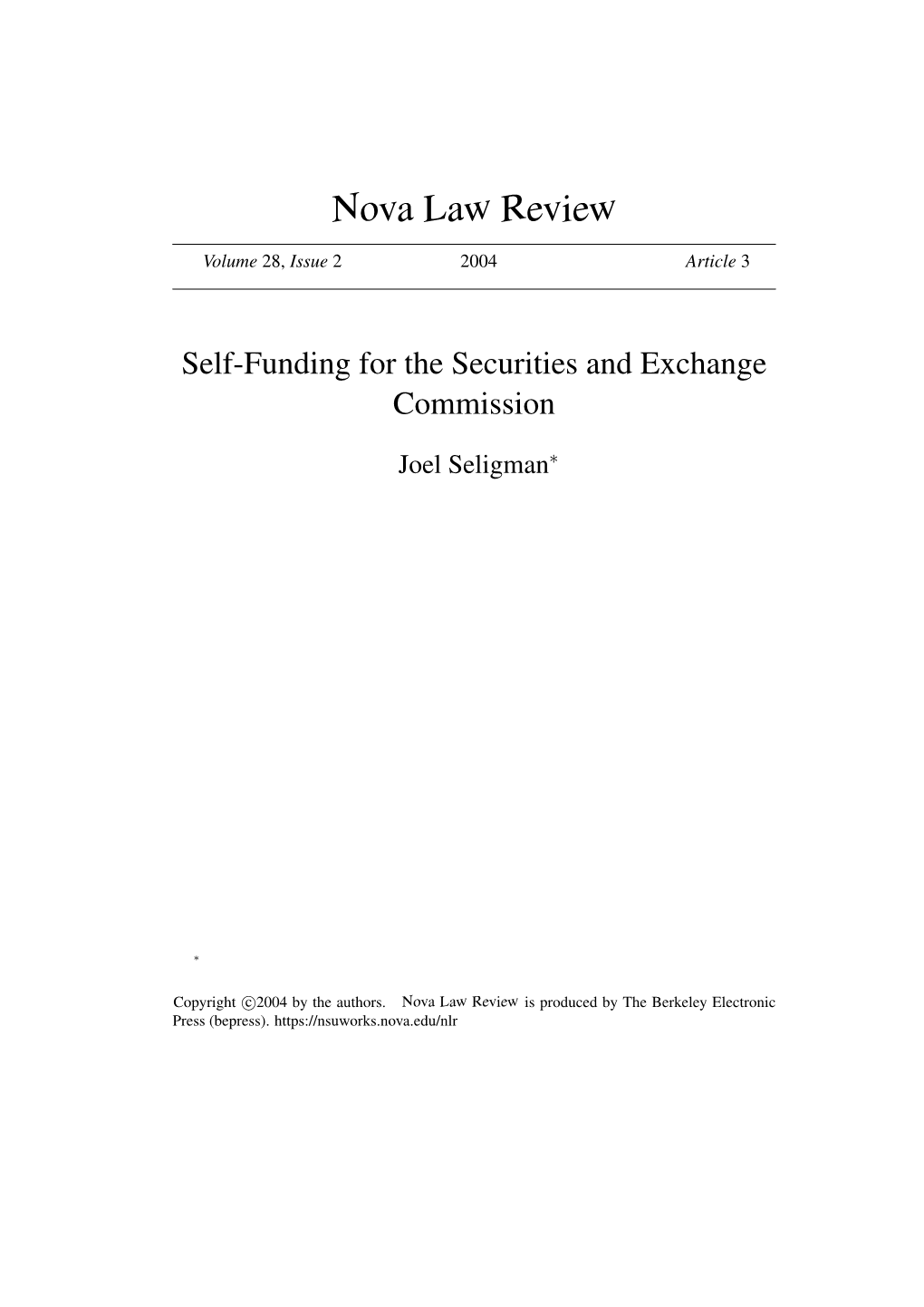 Self-Funding for the Securities and Exchange Commission