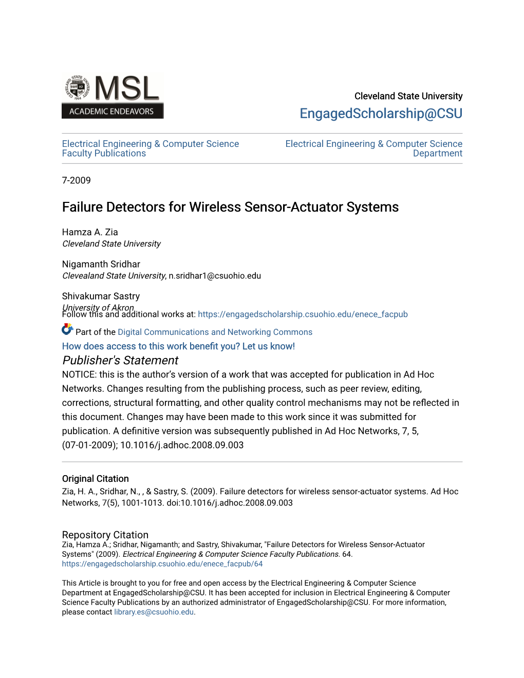 Failure Detectors for Wireless Sensor-Actuator Systems