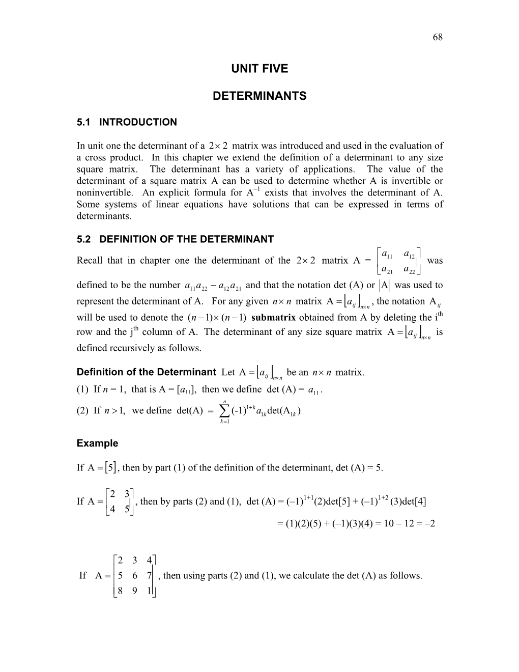 Determinant Notes