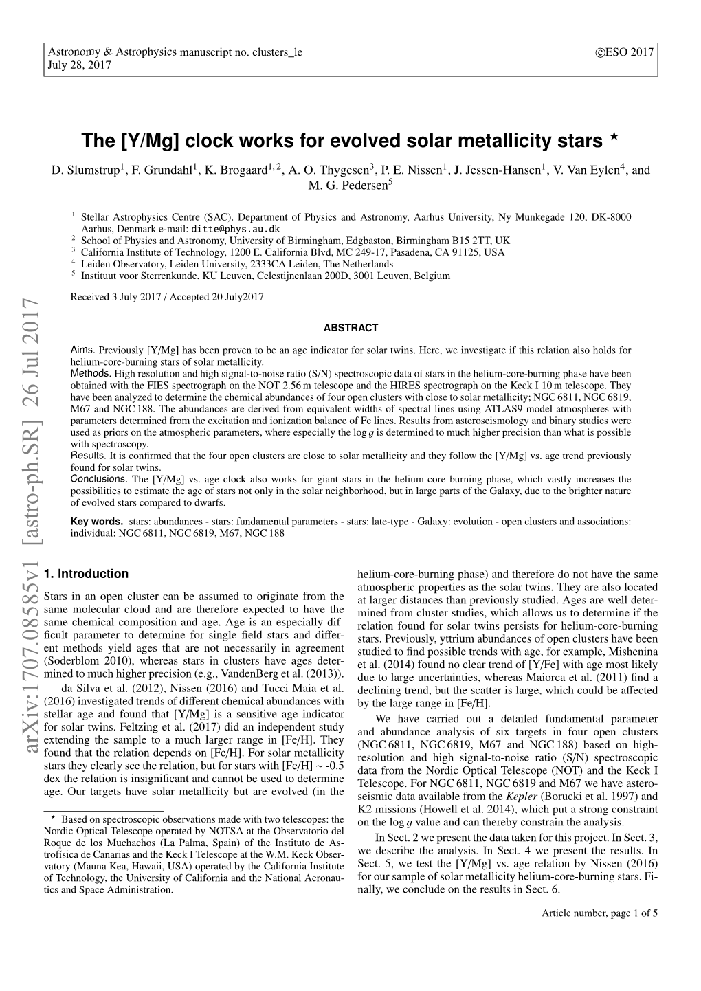 The [Y/Mg] Clock Works for Evolved Solar Metallicity Stars ? D