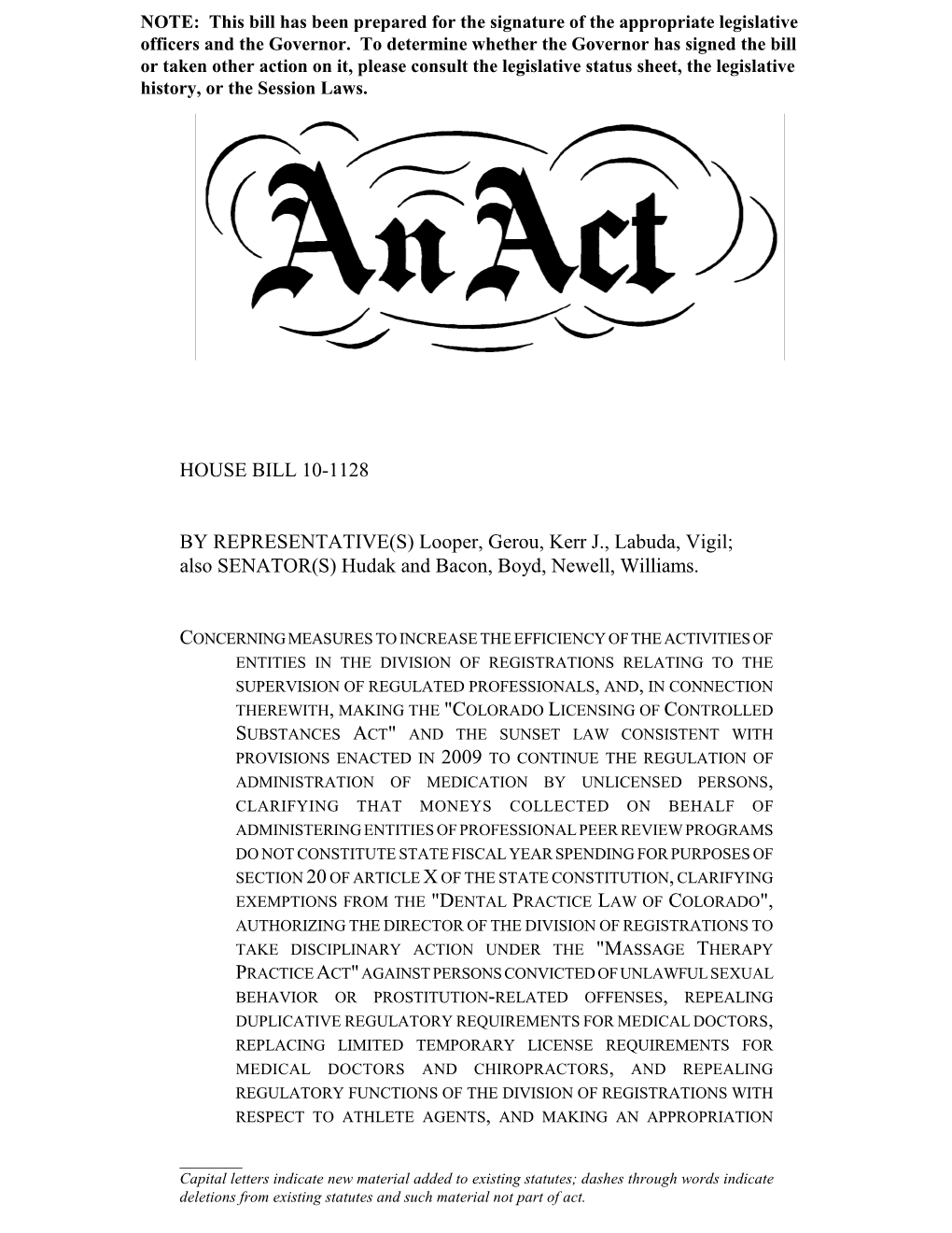 HOUSE BILL 10-1128 by REPRESENTATIVE(S) Looper