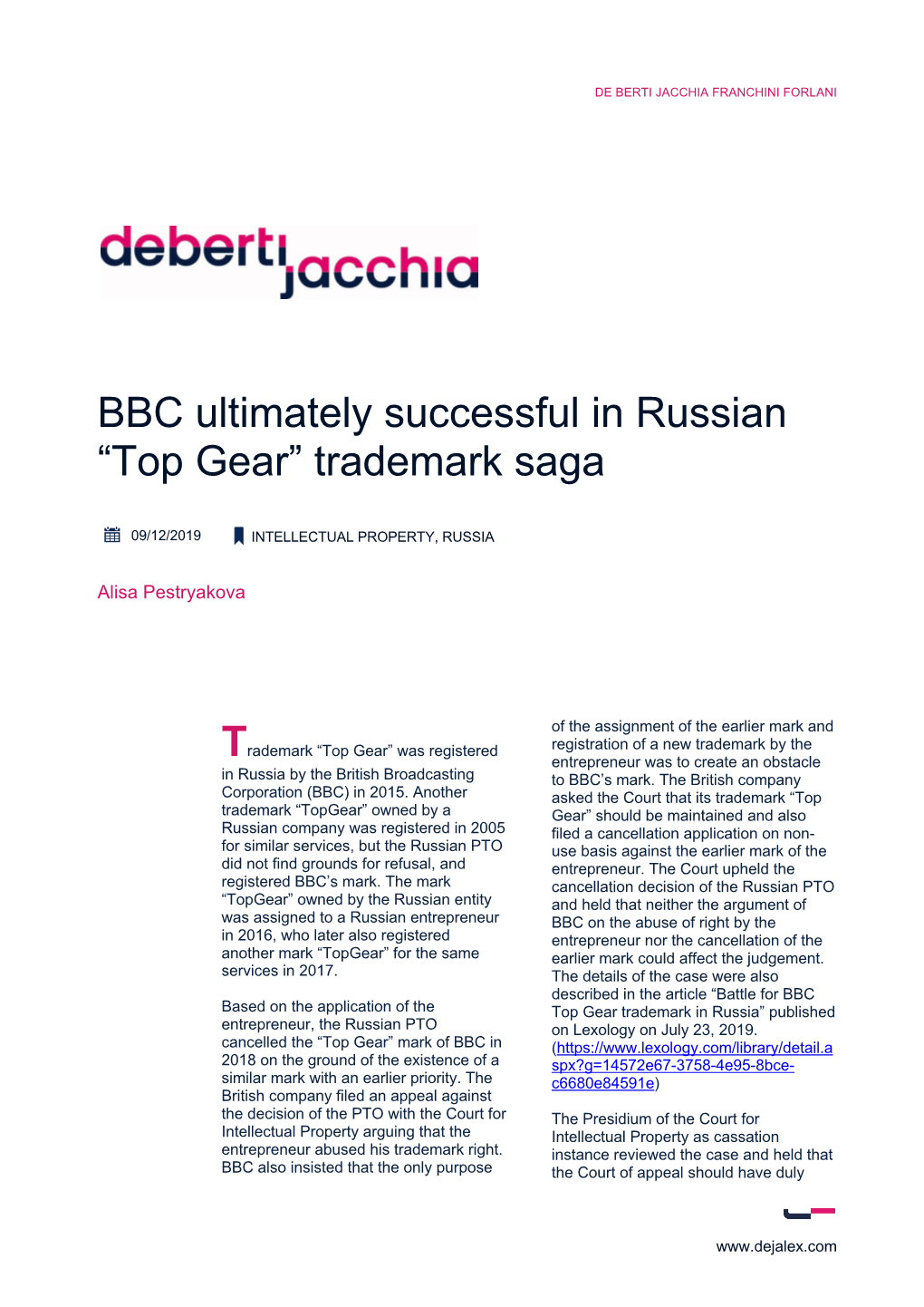 BBC Ultimately Successful in Russian “Top Gear” Trademark Saga