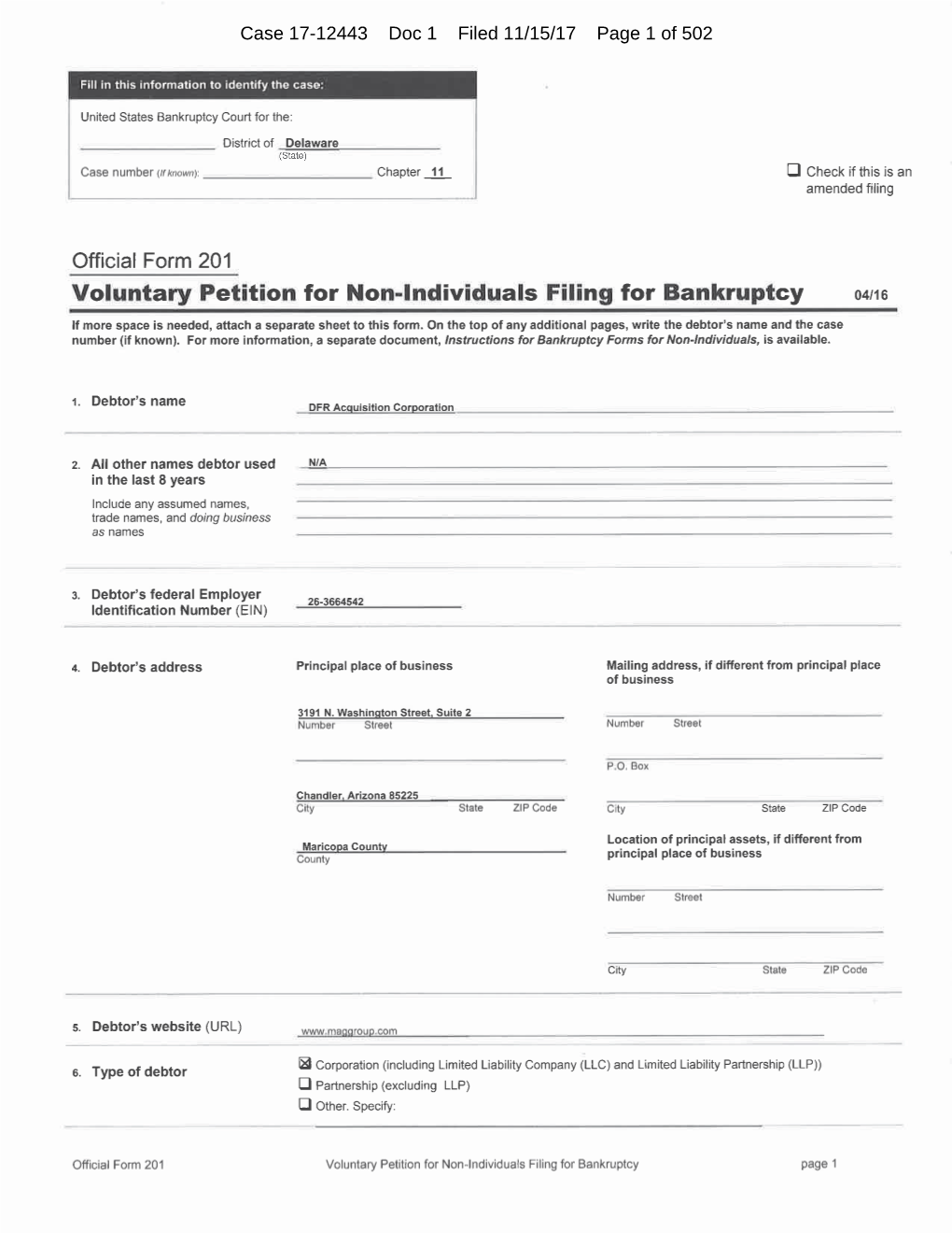 Case 17-12443 Doc 1 Filed 11/15/17 Page 1 Of