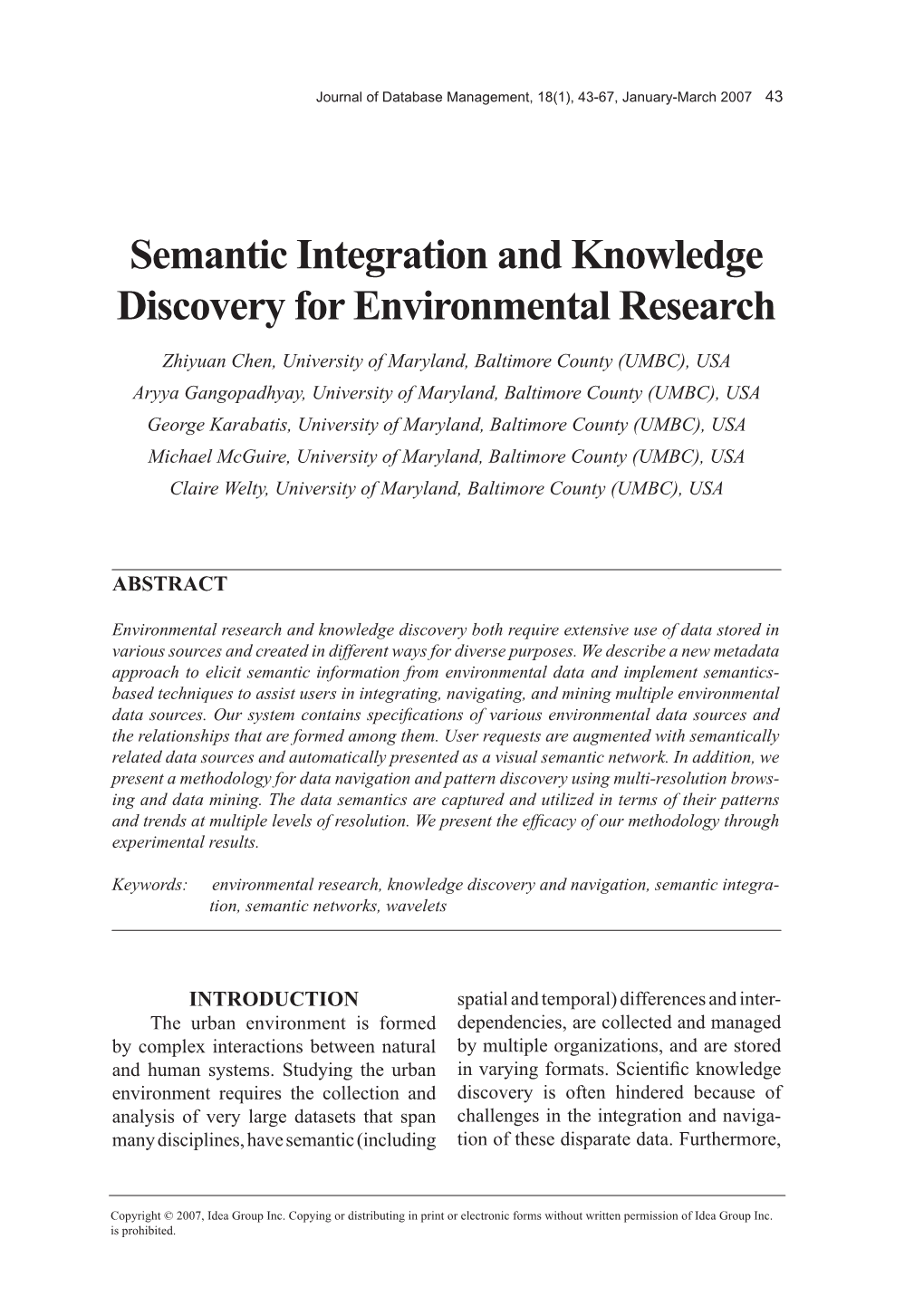 Semantic Integration and Knowledge Discovery for Environmental Research