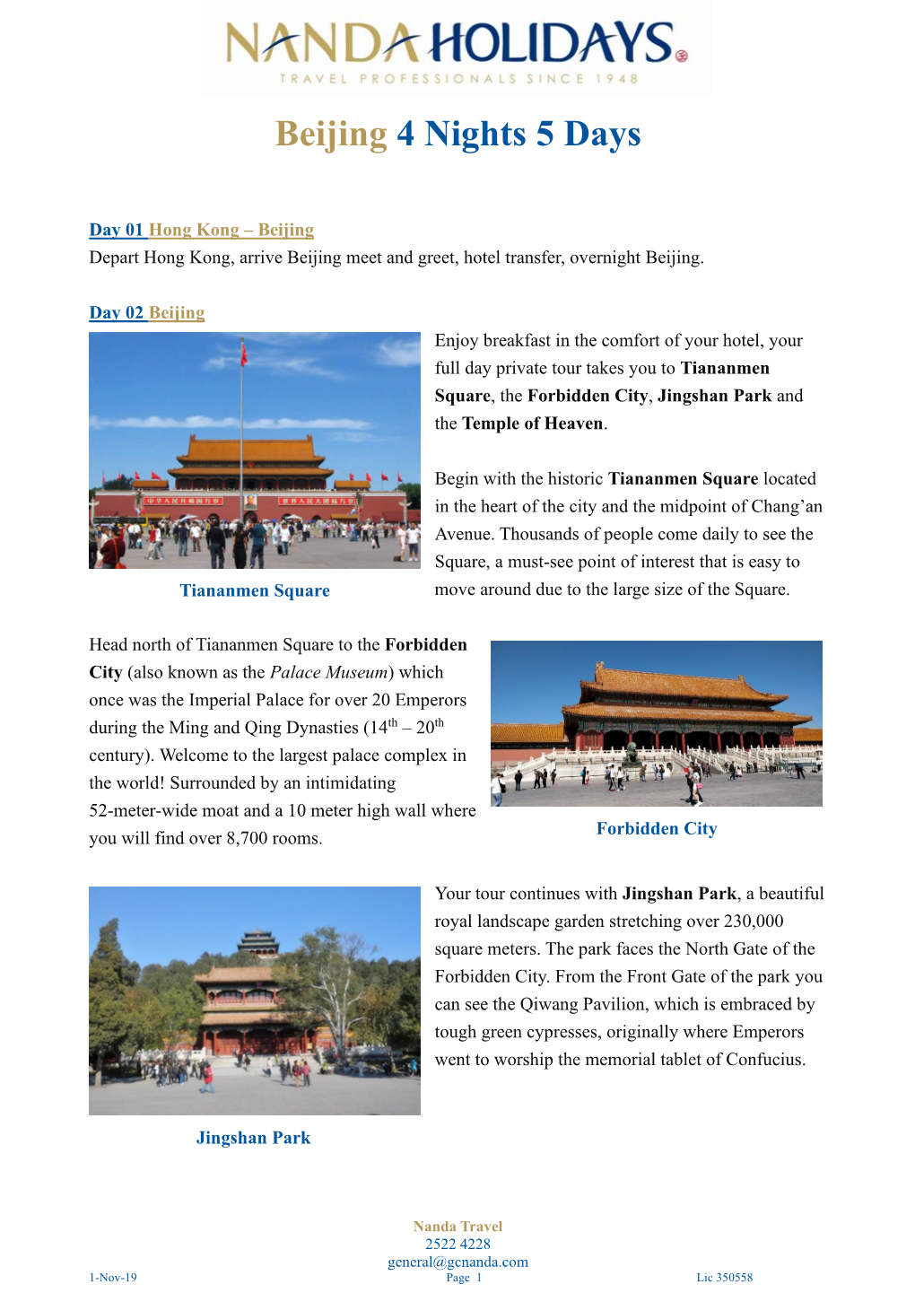 Beijing 4 Nights 5 Days