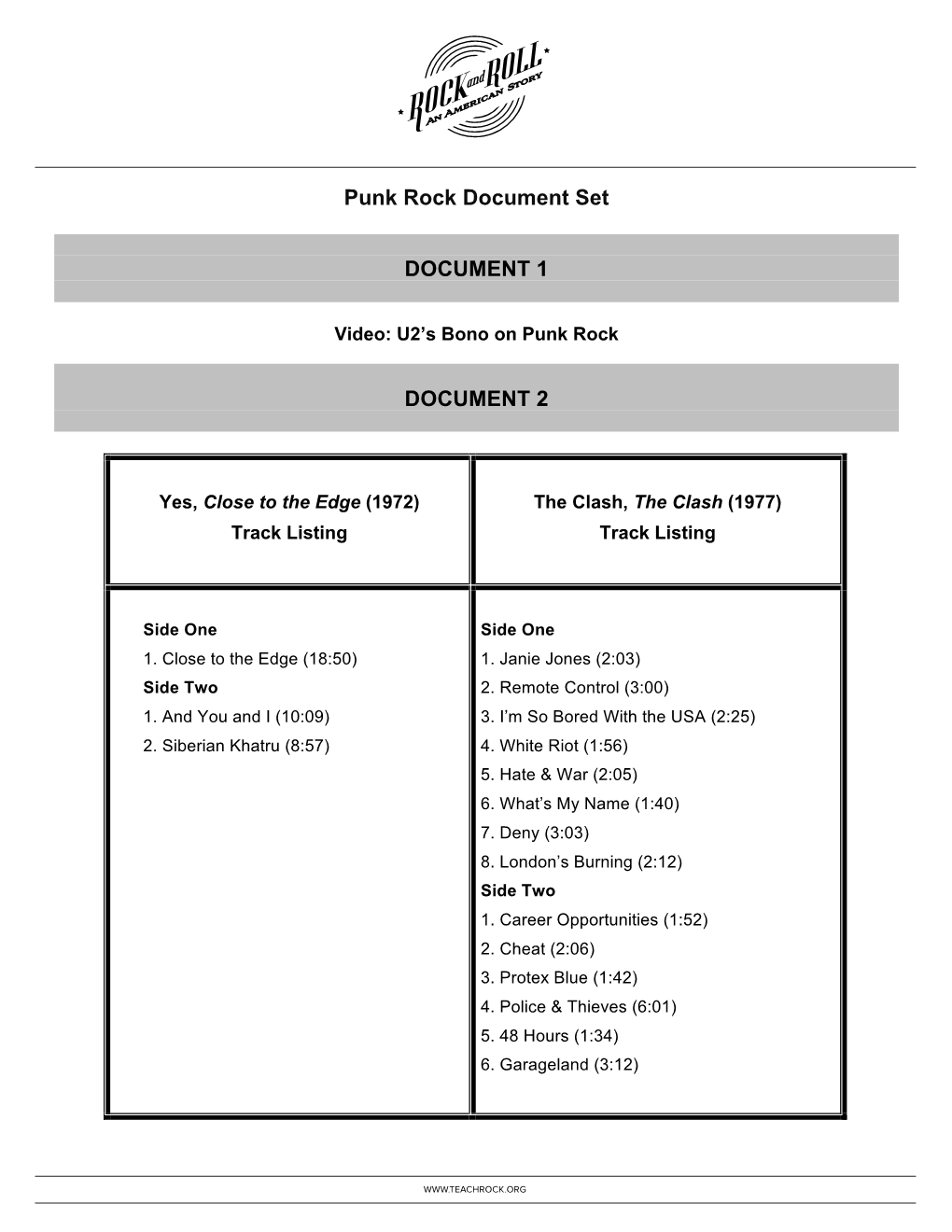 Punk Rock Document Set DOCUMENT 1 DOCUMENT 2