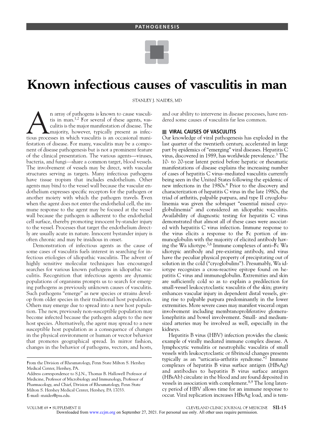 Known Infectious Causes of Vasculitis in Man