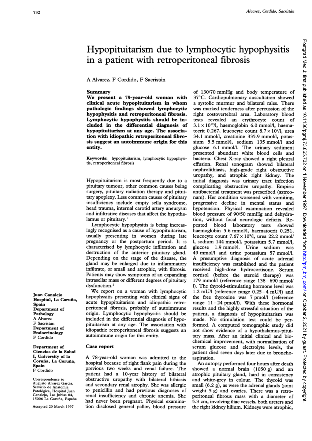 Hypopituitarism Due to Lymphocytic Hypophysitis in a Patient with Retroperitoneal Fibrosis