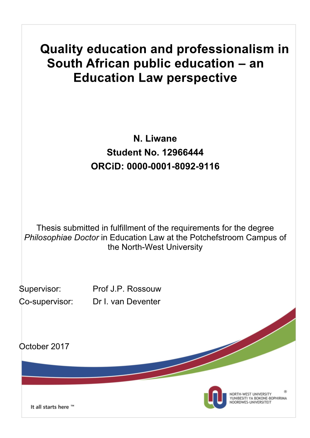 Quality Education and Professionalism in South African Public Education – an Education Law Perspective