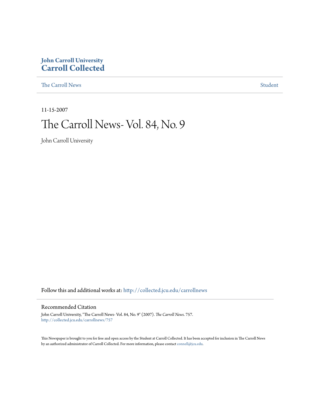 The Carroll News- Vol. 84, No. 9