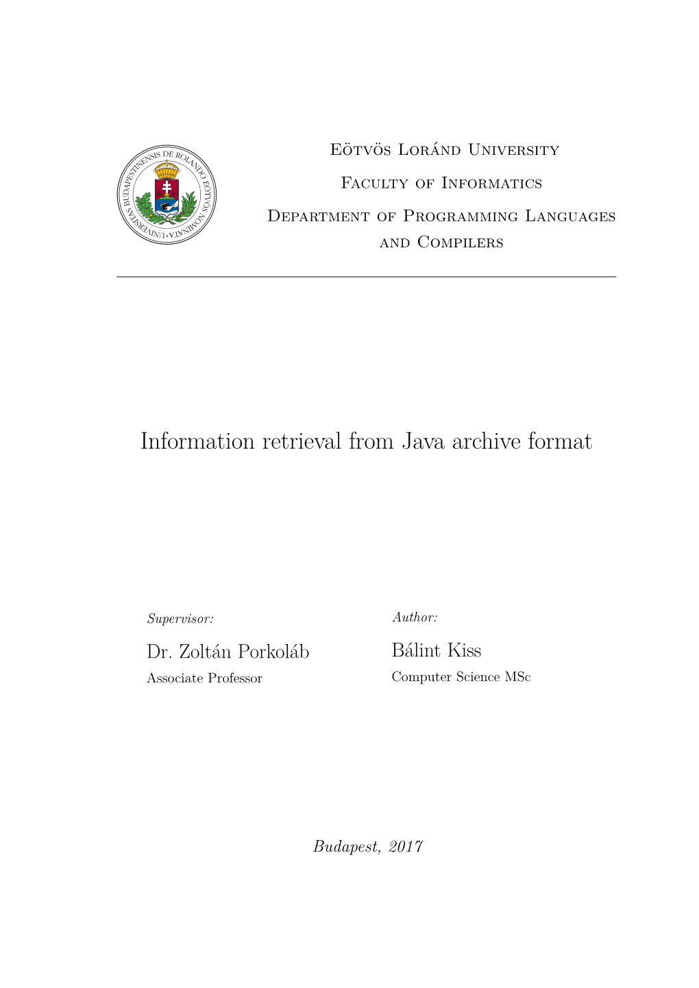 Information Retrieval from Java Archive Format