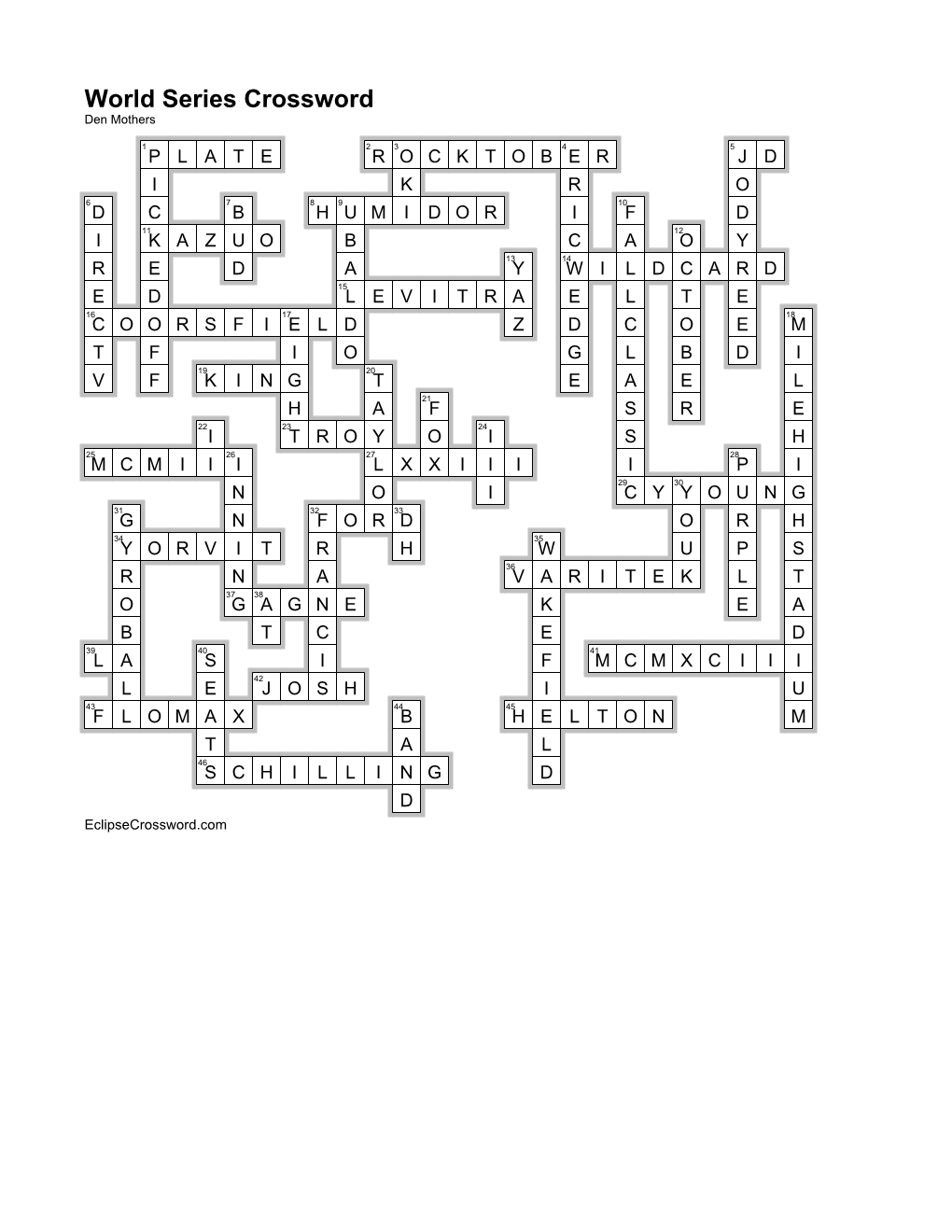 World Series Crossword (Answer