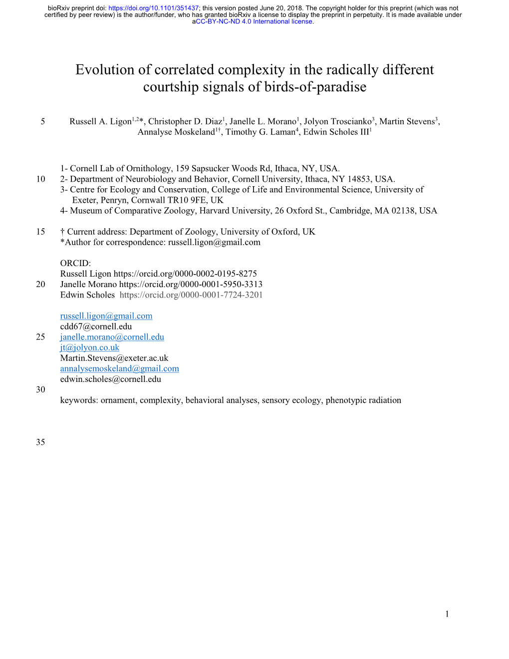 Evolution of Correlated Complexity in the Radically Different Courtship Signals of Birds-Of-Paradise